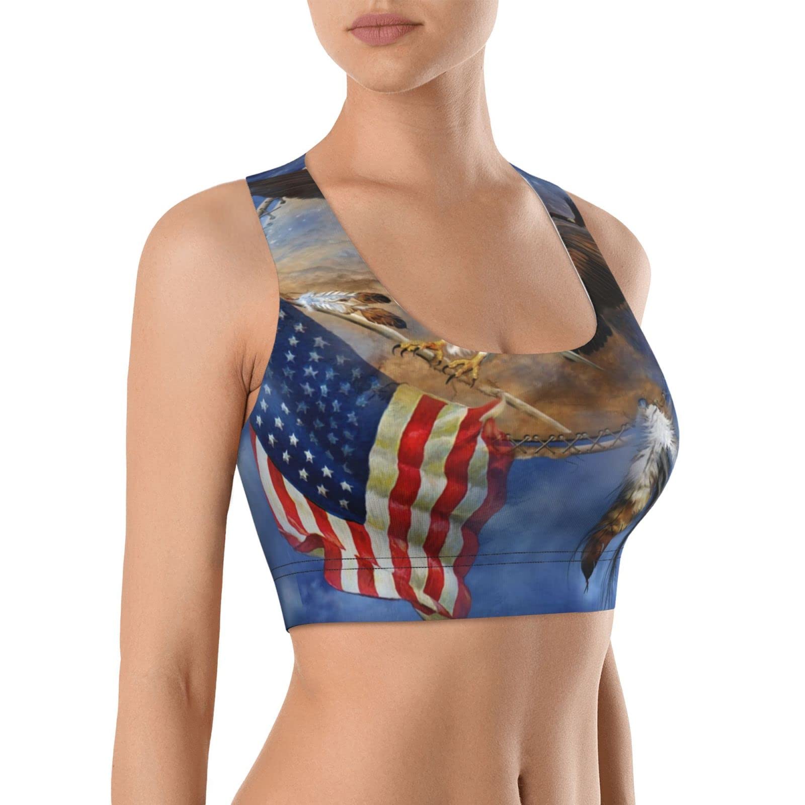 Eagle USA Flag American Pride Sports Bra for Women - High Support Workout Bra & Tank Top - Perfect for Gym, Running, Yoga & Patriotic Events