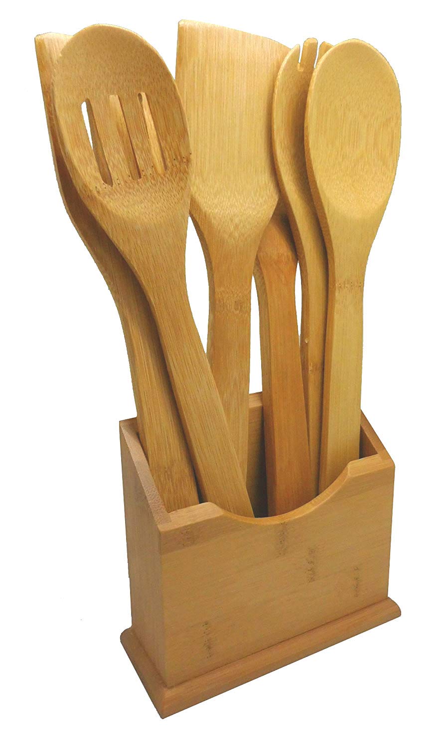 6-Piece Bamboo Kitchen Utensil Set with Holder | Eco-Friendly Cooking Tools for Non-Stick Pans | Perfect for Stirring, Flipping & Serving | Ideal for Home, Restaurant & Camping Use