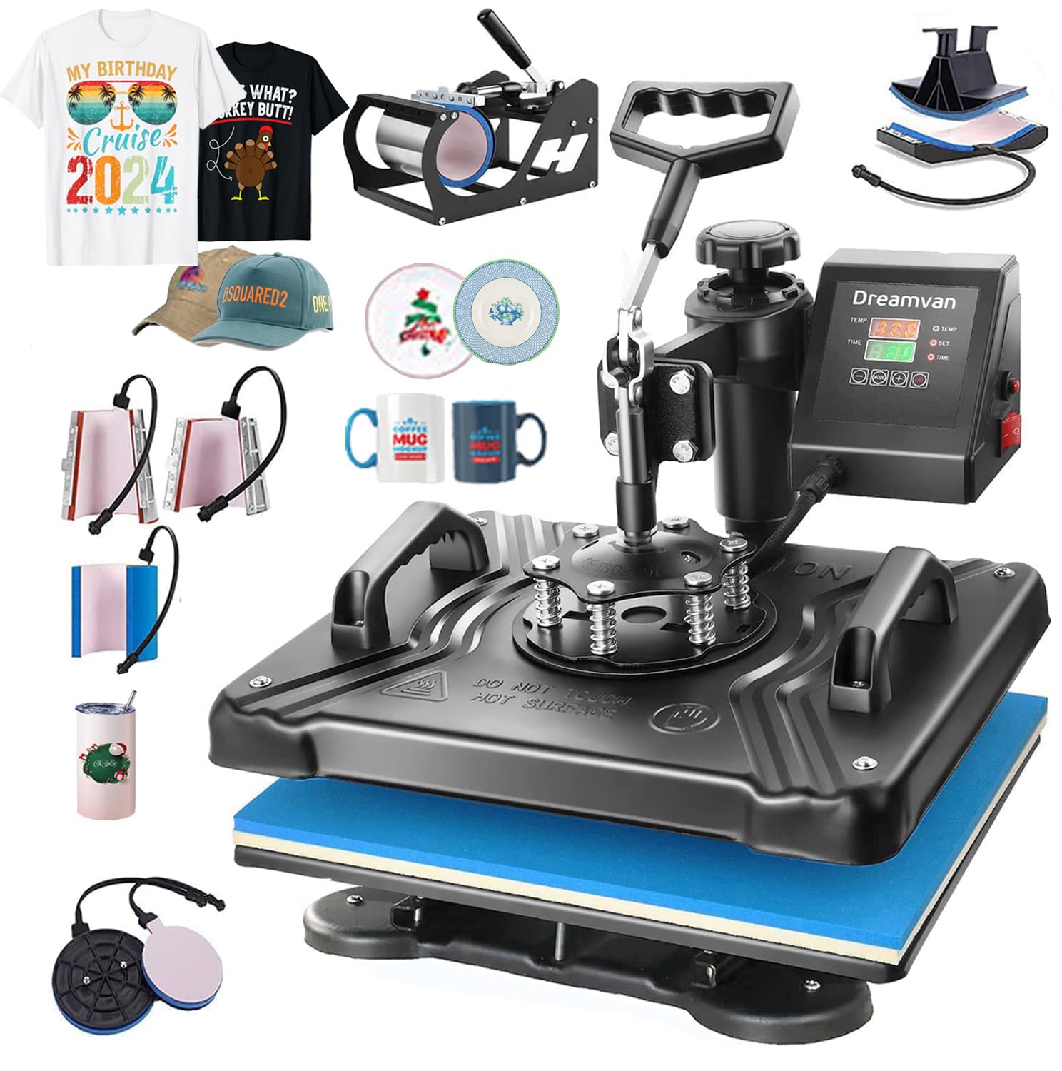 AKEYDIY 8 in 1 Digital Heat Press Machine 12x15 Inch with 360° Swing Away - Multi-Function Sublimation Combo for T-Shirts, Mugs, Hats & Plates - Perfect for DIY Crafts, Custom Apparel & Small Business Printing