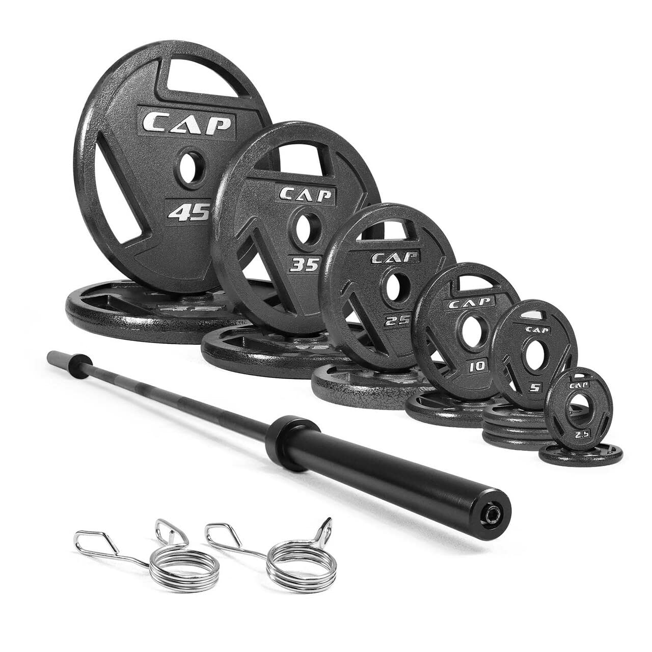 WF Athletic Supply 290lb, 300lb & 555lb 2-Inch Olympic Grip Plates Set with 7ft Olympic Barbell - Strength Training, Weightlifting, Bodybuilding & Powerlifting Equipment for Home Gym & CrossFit Workouts
