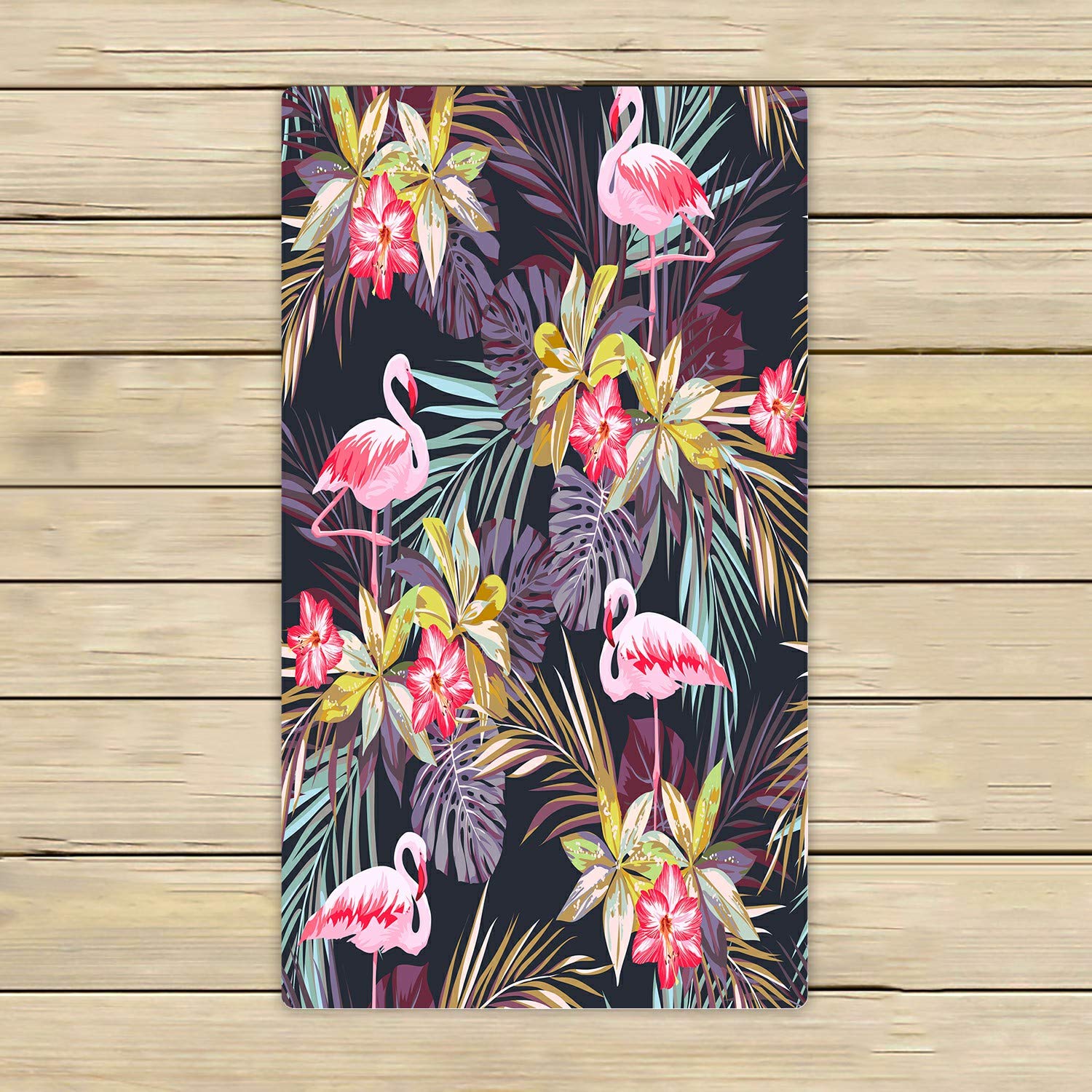 Tropical Summer Flamingo Beach Towel - 16x28 Inch Soft Absorbent Bath & Shower Towel for Pool, Vacation, Travel - Exotic Bird & Plant Design for Home & Outdoor Use