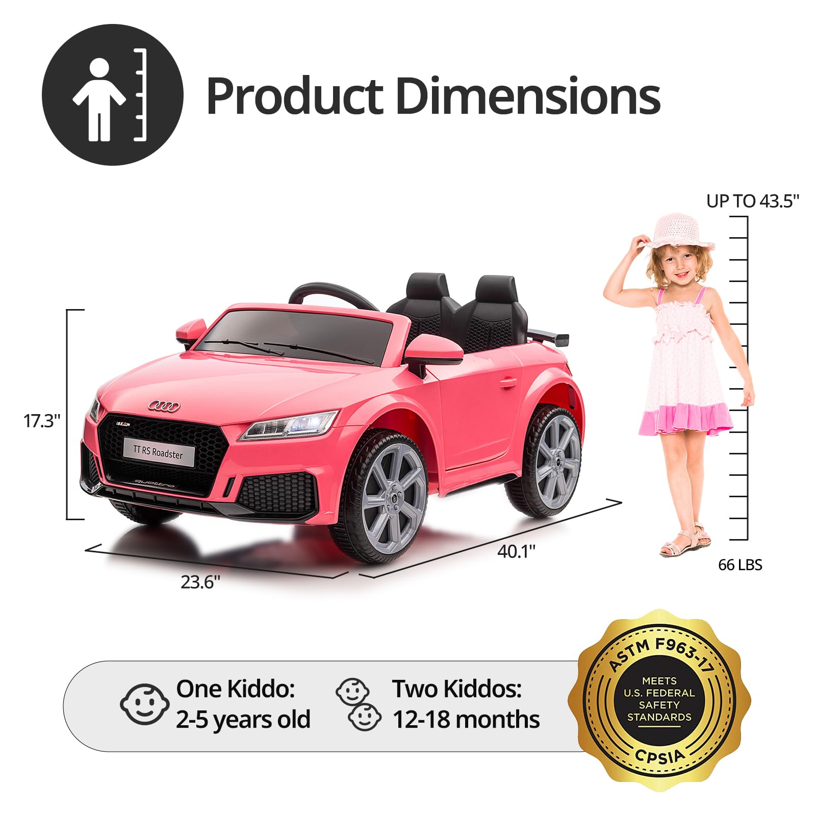 Licensed Audi Electric Kids Car - 12V Battery-Powered Ride-On Toy for Toddlers with Parental Remote Control, Pink - Perfect for Indoor Play, Outdoor Adventures & Birthday Gifts