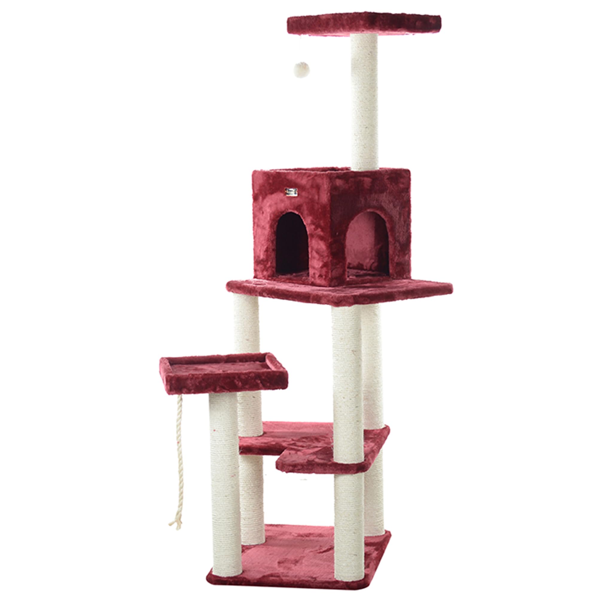 Armarkat Real Wood Cat Tower with Ultra Thick Faux Fur - 60 Inch Cat Condo House for Large Cats, Burgundy (Model A6902B) - Perfect for Indoor Climbing, Scratching & Lounging