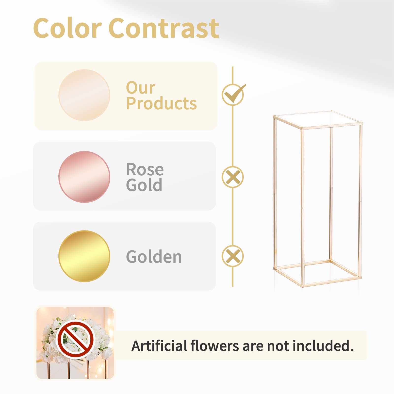 NUPTIO 10-Pack 23⅝ Inch Tall Gold Metal Vase Column Stands with Acrylic Panels - Elegant Wedding Centerpieces, Flower Stands for Table Decorations - Perfect for Weddings, Parties, Banquets & Special Events