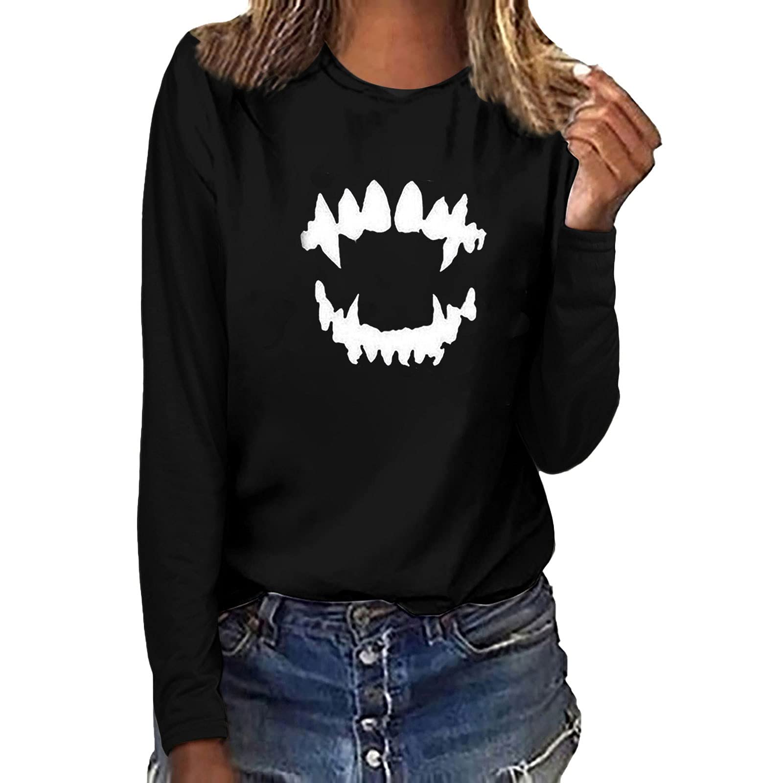 Halloween Shirts for Women - Cute Graphic Long Sleeve Crewneck Pullover Tops for Autumn | Casual Halloween Party Outfit & Cozy Fall Fashion