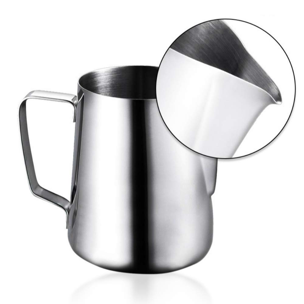 Stainless Steel Milk Frothing Pitcher 12oz (350ml) - Barista Grade Frother Steamer Cup with Easy-Read Measurements - Perfect for Coffee, Matcha, Chai, Cappuccino, Latte & Hot Chocolate - Ideal for Home Baristas & Coffee Shops