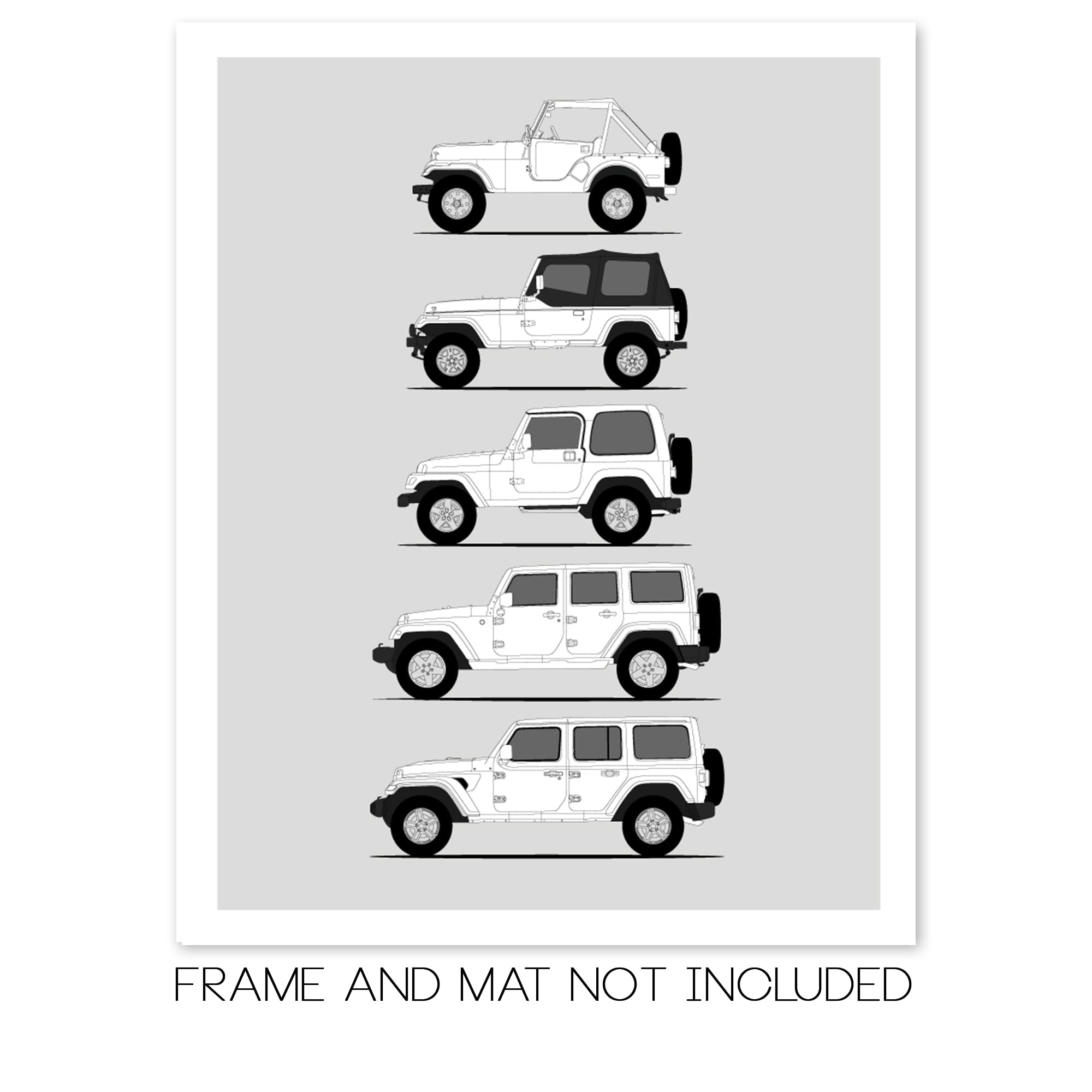 Jeep Wrangler Generations Wall Art Print - YJ, TJ, JK, JL Models History - 11x14
