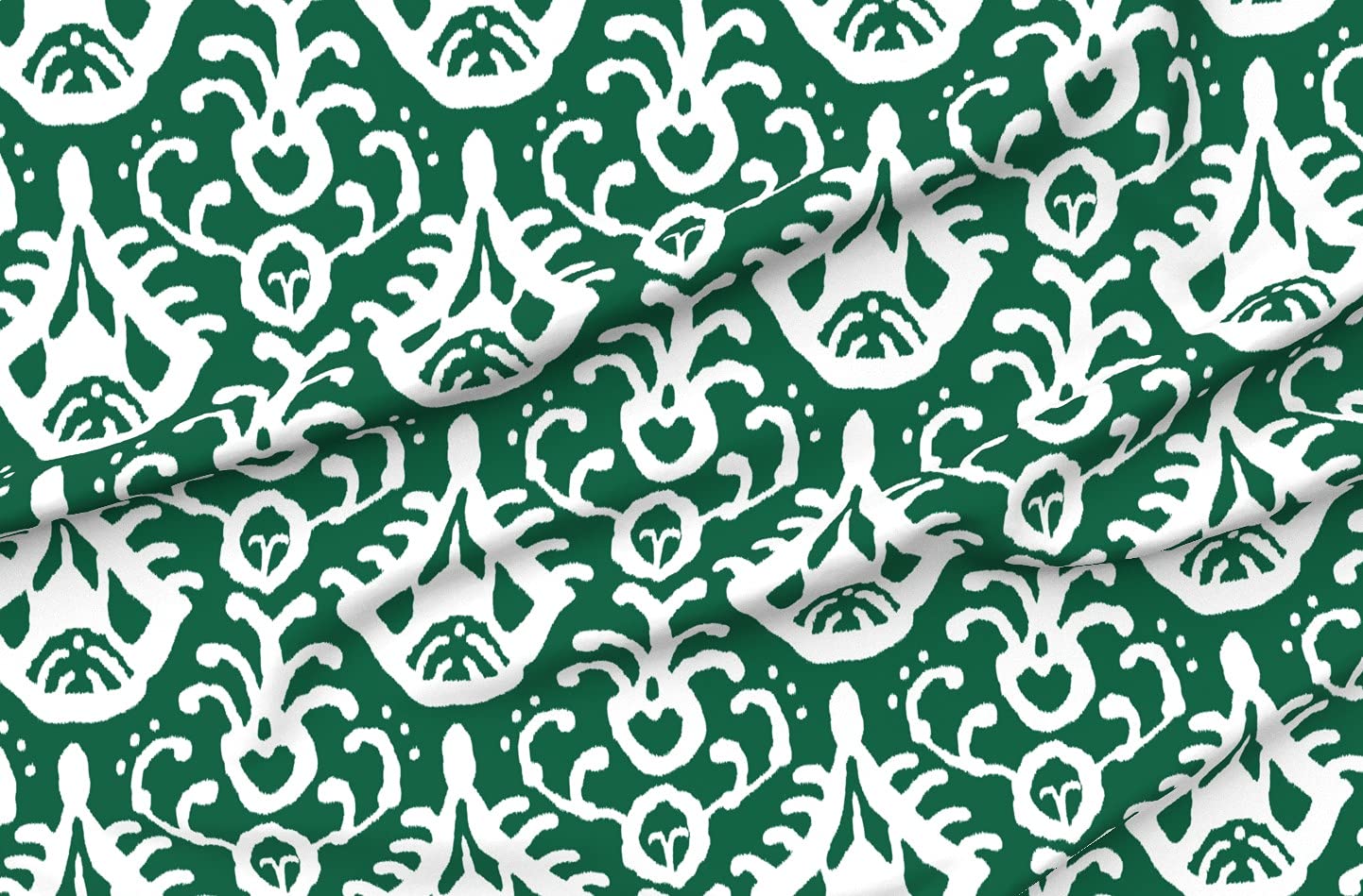Ikat Emerald Boho Green Printed Petal Signature Cotton Fabric by The Yard - Premium Spoonflower Fabric for Sewing, Quilting, Apparel, Crafts & Home Decor - Perfect for Bohemian Style Clothing, DIY Projects & Unique Home Accents