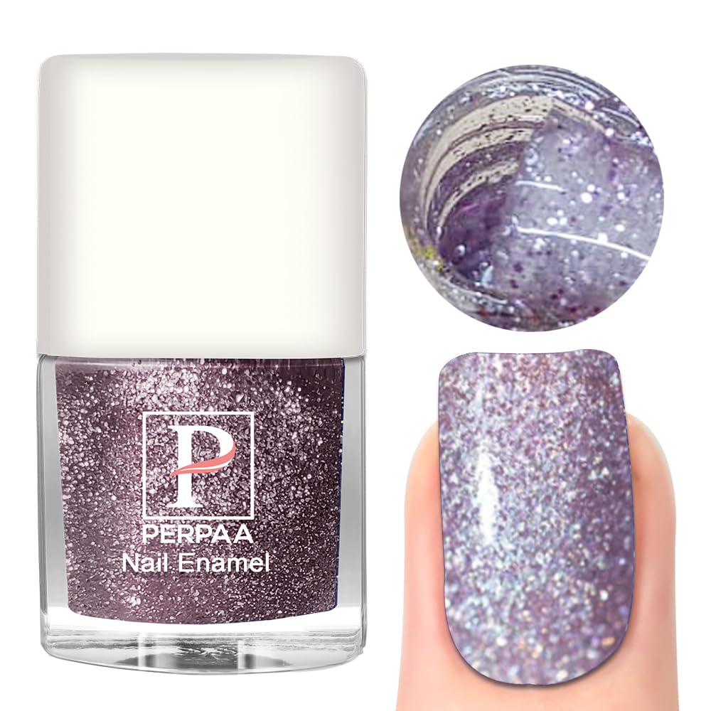 PERPAA Glitter Light Reflective Gel Nail Polish - Broken Diamond Sparkly Gel Enamel for Nails (5ml, Lavender) | Long-Lasting Shine for Manicures, Pedicures & Nail Art Designs