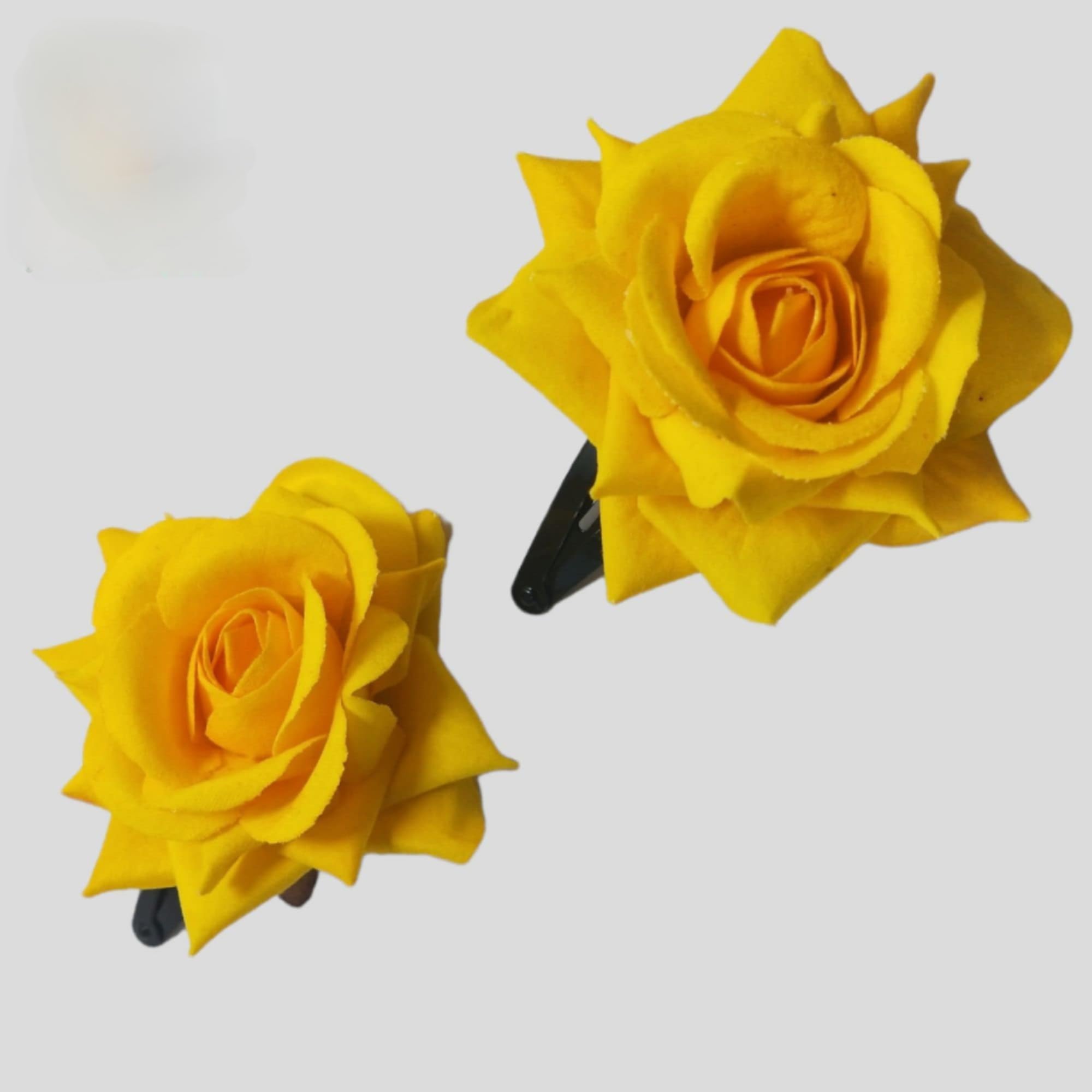 2 Pack Yellow Artificial Rose Hair Clips - Floral Hair Accessories for Women, Girls, Bridal, Wedding, Party & Everyday Wear