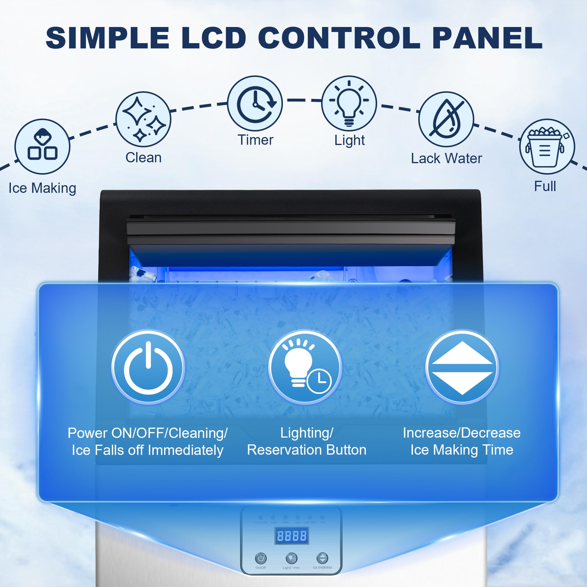 Commercial Ice Maker Machine - 110LBS/24H Stainless Steel Ice Maker with 25LBS Capacity, Produces 45 Ice Cubes in 12-15 Minutes, Self-Cleaning Function - Perfect for Restaurants, Bars, Home Kitchen, Office & Outdoor Parties (Includes Scoop)