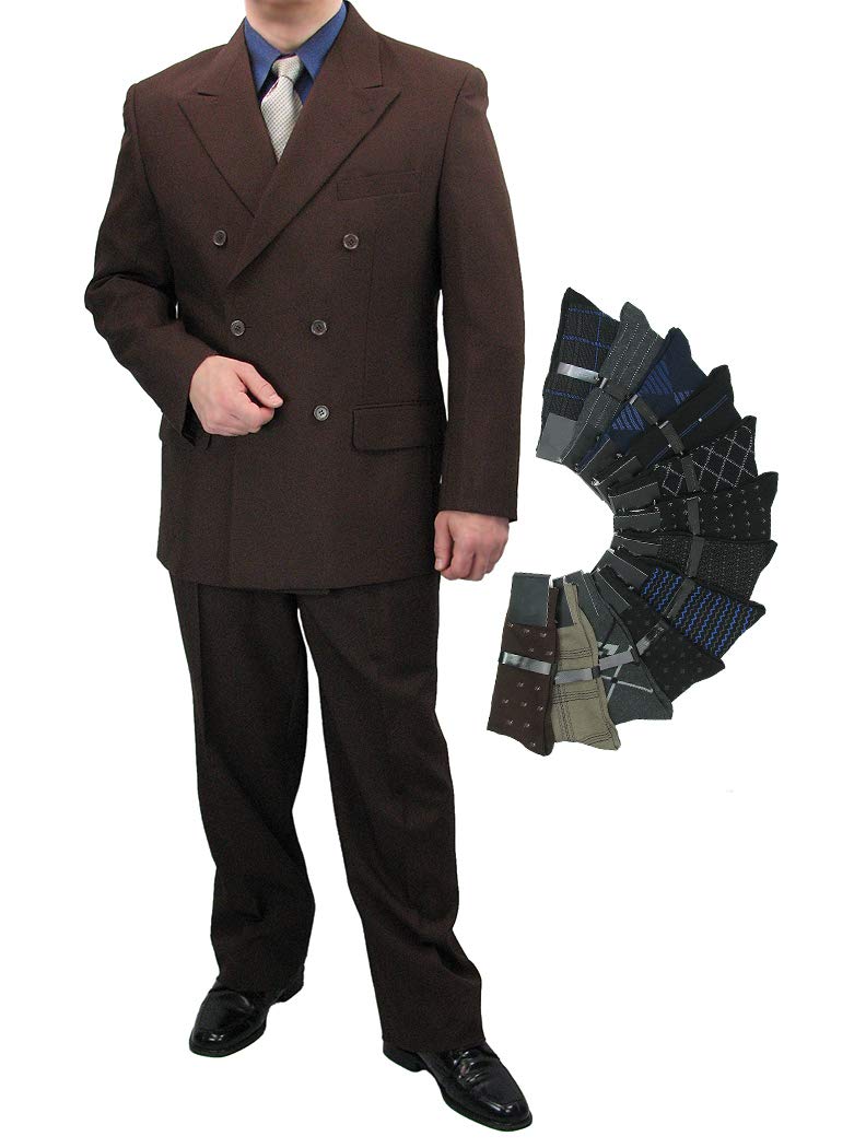 Premium Sharp Hand Tailored 2-Piece Men's Double Breasted Dress Suit Set with 1 Pair of Formal Socks - Perfect for Weddings, Business Meetings & Special Occasions