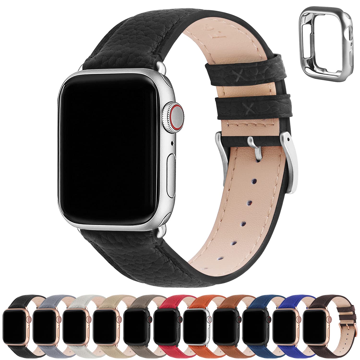 Premium Fullmosa Leather Bands for Apple Watch 38mm 40mm 41mm 42mm 44mm 45mm 49mm - Fashionable iWatch Strap with Protective Case Compatible with Series 9/8/7/6/5/4/3/2/1/SE/Ultra - Perfect for Women's Work, Gym & Everyday Wear