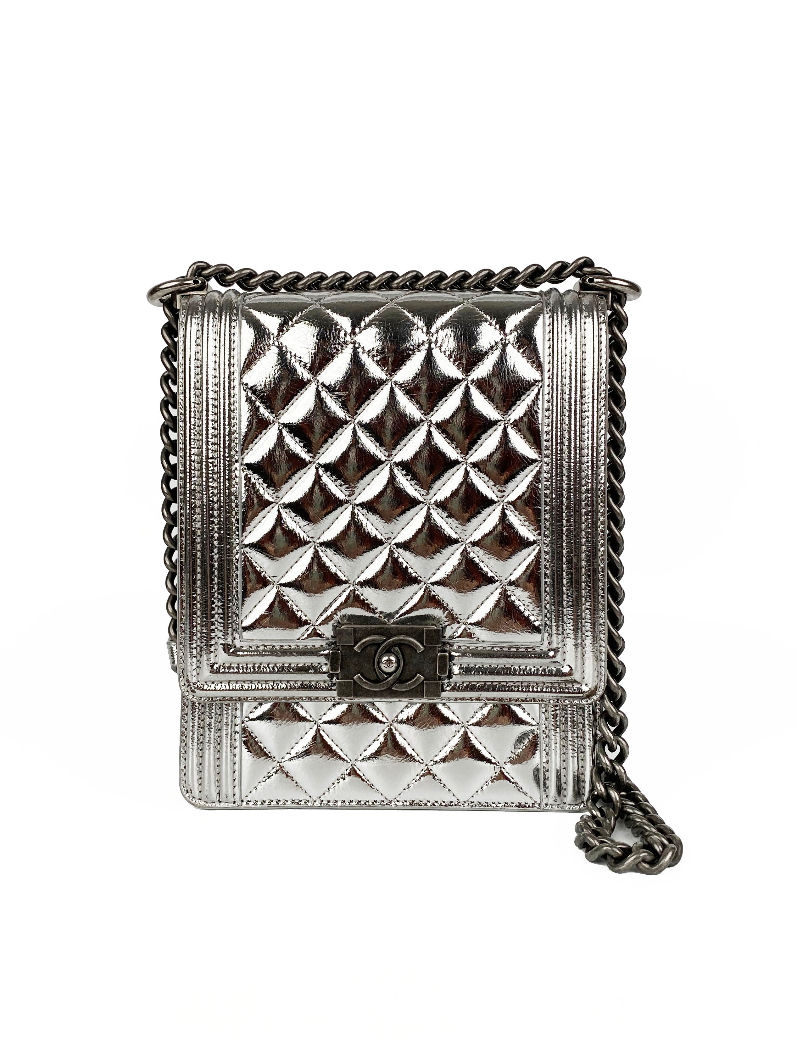 Chanel North South Silver Boy Bag - Luxury Designer Crossbody Bag for Women | Perfect for Evening Parties, Date Nights & Special Occasions