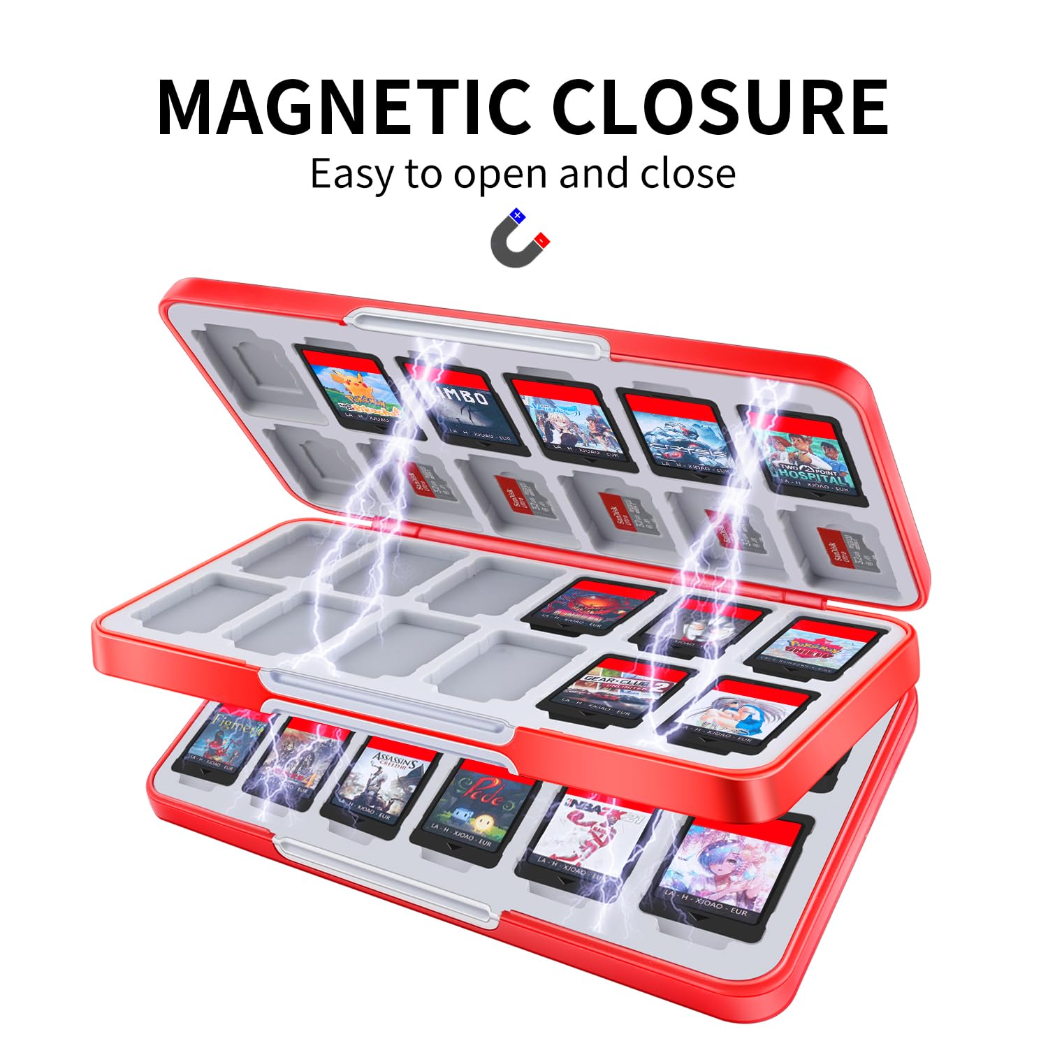 MOSAHOLL Switch Game Card Holder - 48 Cartridges & 24 SD Slots for Travel Storage