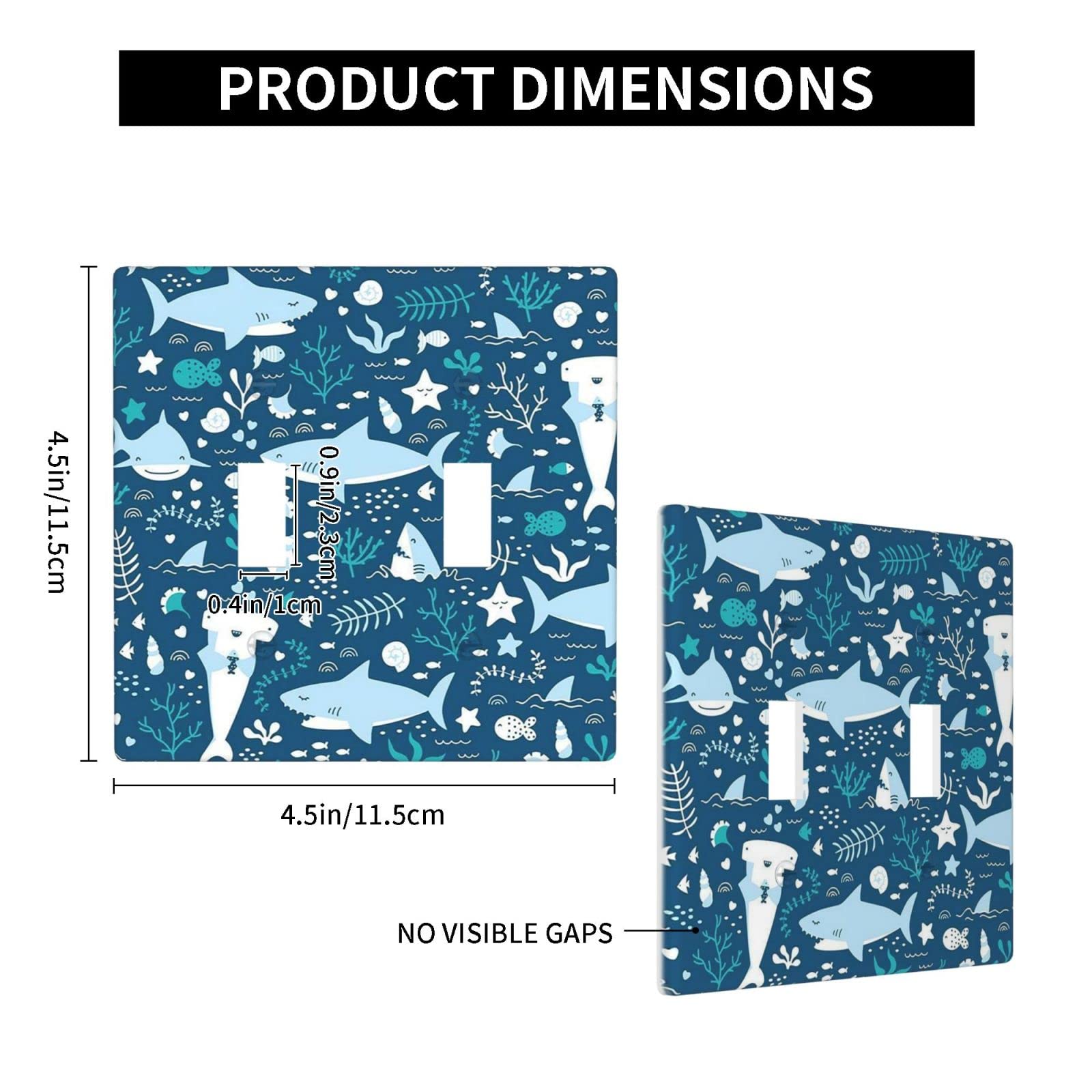 Blue Sharks Underwater Sealife Double Toggle Light Switch Cover - Decorative 2 Gang Wall Plate for Kitchen, Bathroom, Bedroom - 4.5 x 4.5 Inch - Perfect for Beach House Decor & Ocean Theme Rooms