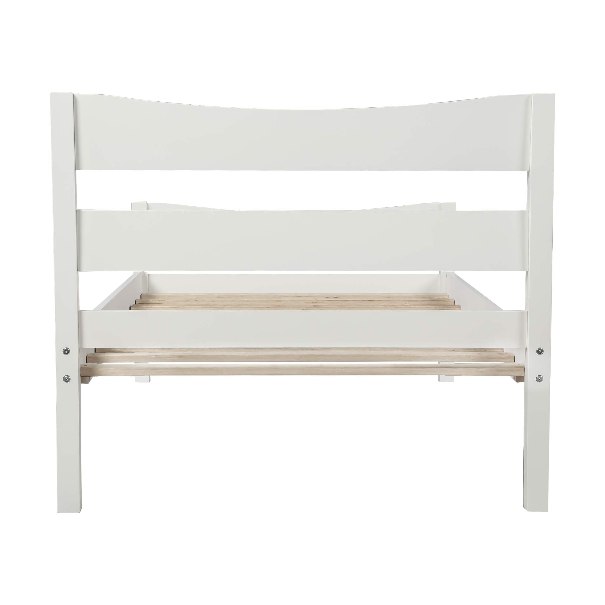Twin Size Wooden Bed Frame with Headboard & Footboard - No Box Spring Needed, Sturdy Platform Bed for Kids & Teens, White - Perfect for Small Bedrooms, Guest Rooms & Dormitories
