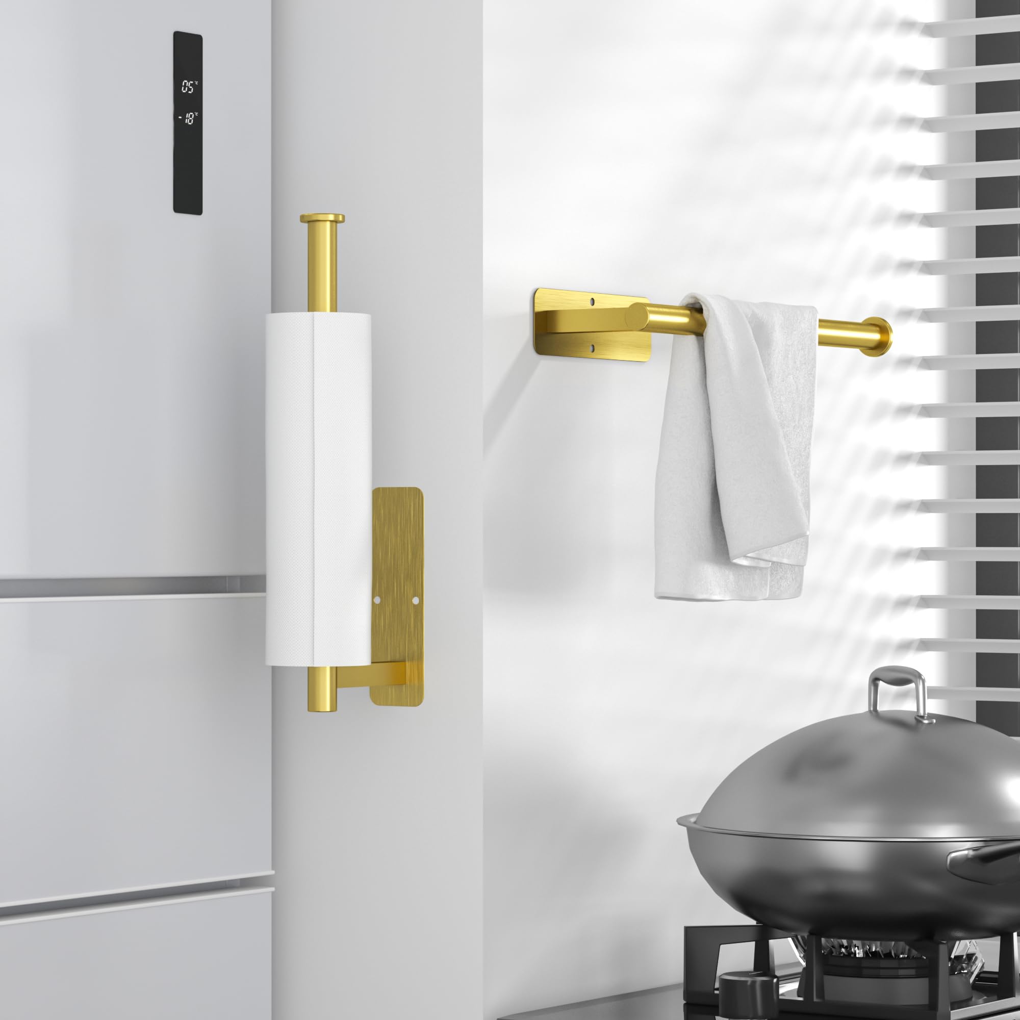 ASTOFLI Gold Wall Mount Paper Towel Holder - Heavy Duty Under Cabinet Kitchen Organizer with Strong Self-Adhesive, Perfect for Kitchen, Bathroom, Office & RV Use