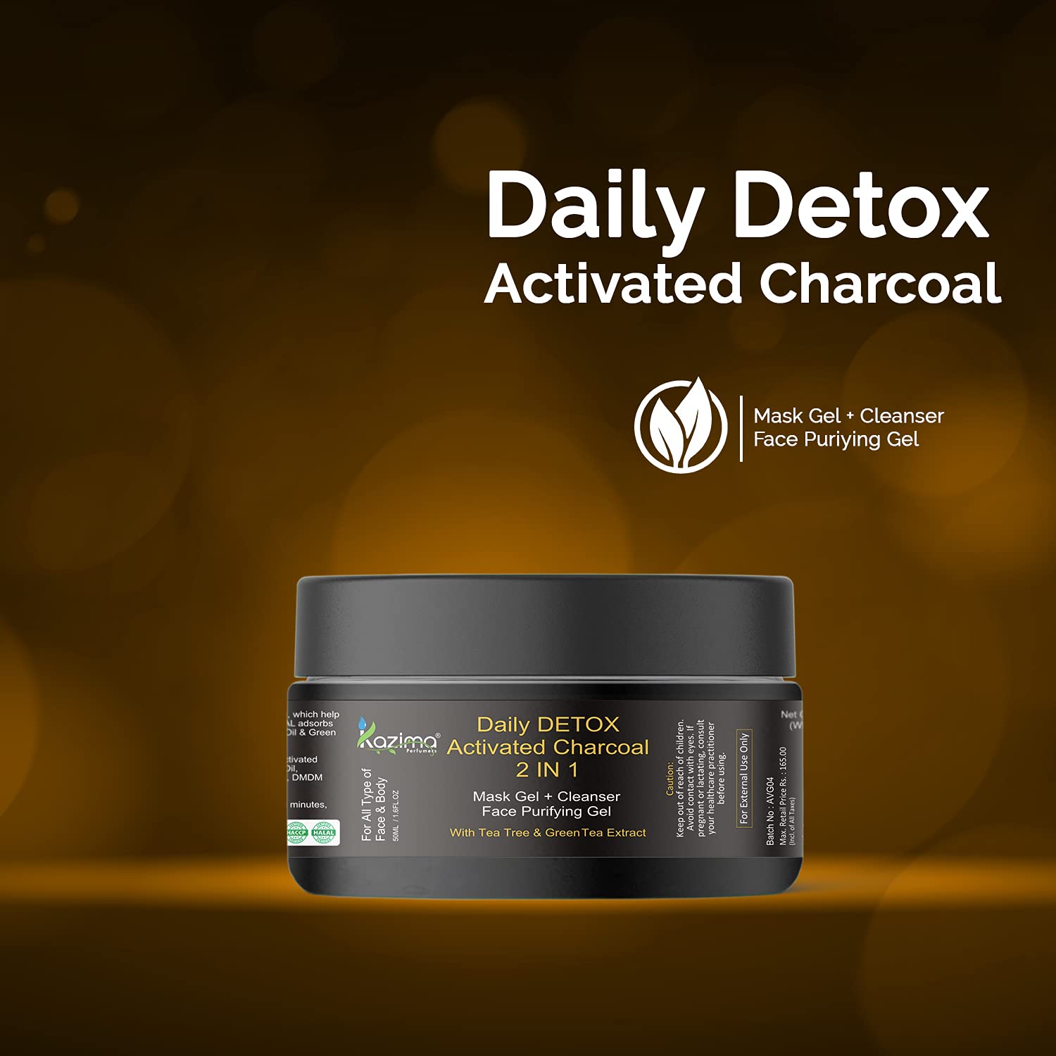 KAZIMA 2-in-1 Activated Charcoal Face Mask & Cleanser - Detoxifying Gel with Tea Tree & Green Tea Extract for Deep Pore Cleansing, Skin Refresh & Softening, 50ml (Pack of 2) | Perfect for Daily Skincare Routine & Post-Workout Skin Detox