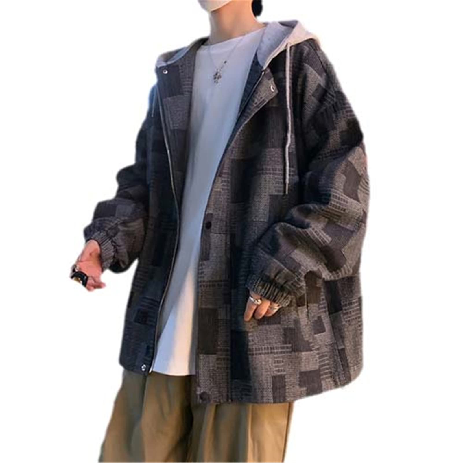 Men's Hip Hop Denim Jacket with Hood - Streetwear Loose Fit Plaid Jean Coat for Casual Outerwear | Perfect for Urban Fashion, Street Style & Everyday Wear