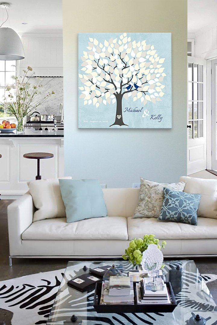 Personalized Wedding Tree Guest Book - Unique Bridal Shower Gift for 100-150 Signatures - 24x24 Inch Aqua Canvas Wall Art - Perfect for Wedding Receptions, Anniversaries & Home Decor