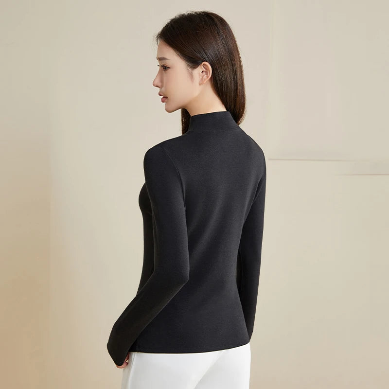 Silk Thermal Mock Neck Top for Women - Soft & Warm Long Sleeve Base Layer Shirt - Perfect for Winter Layering, Yoga & Casual Outfits