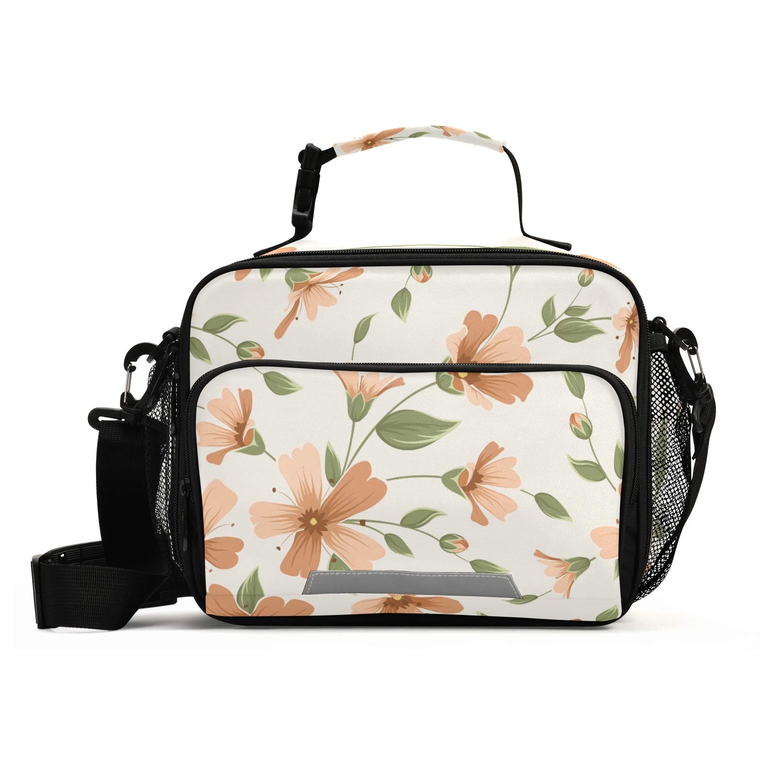 Stylish Insulated Lunch Box for Women & Kids - Reusable Crimson Maroon Rouge Gypsophila Floral Lunch Tote Bag with Shoulder Strap - Perfect for School, Work, Office, Picnic & Outdoor Activities