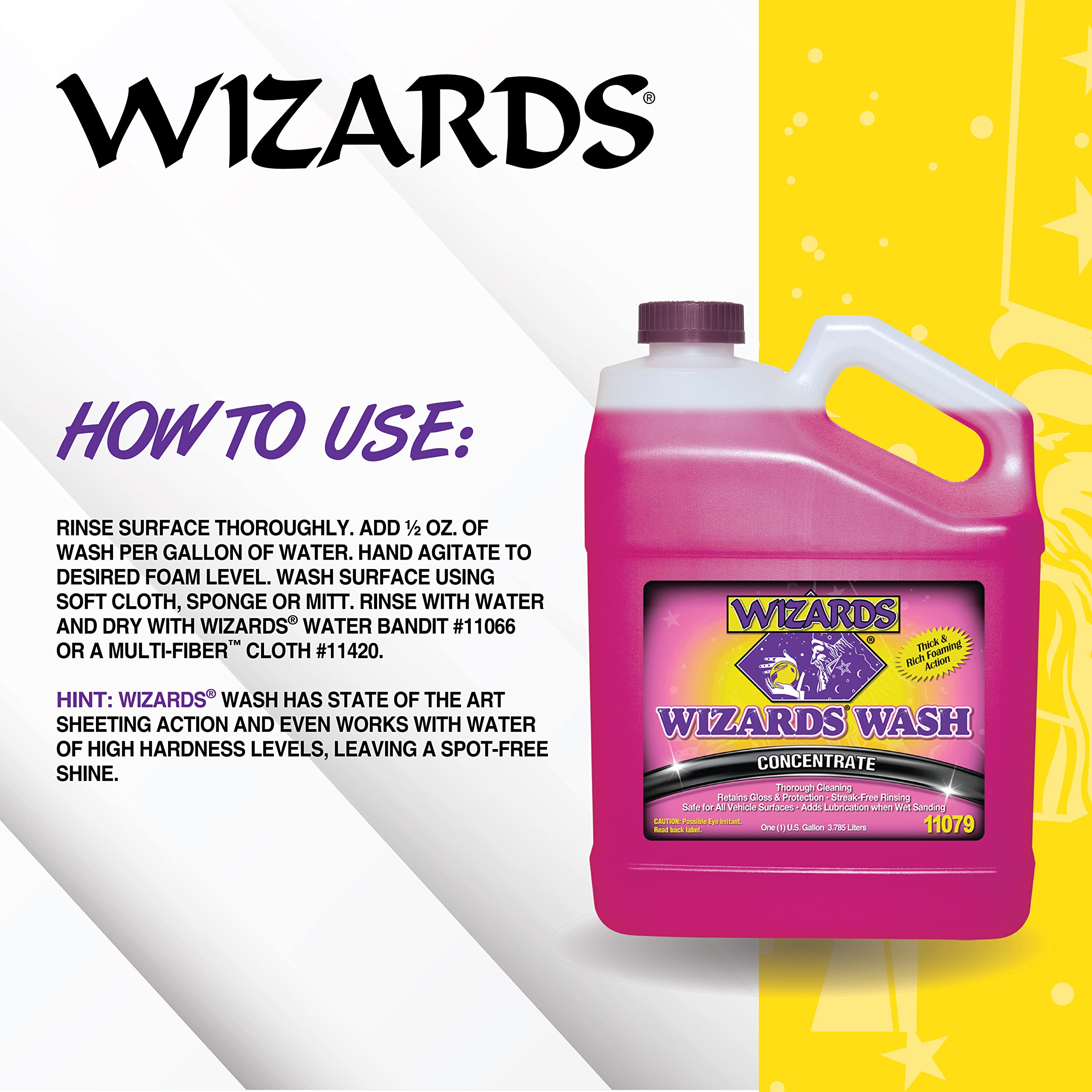 Wizards Car Wash - Super Concentrated Biodegradable Car Wash Soap (1 Gallon) - Thick Foam Formula for Cars, Boats & Marine Use - Salt-Free, Eco-Friendly Auto Detailing Supplies - Perfect for Foam Cannon & Pressure Washer - Ideal for Home, Professional & Mobile Car Wash Businesses