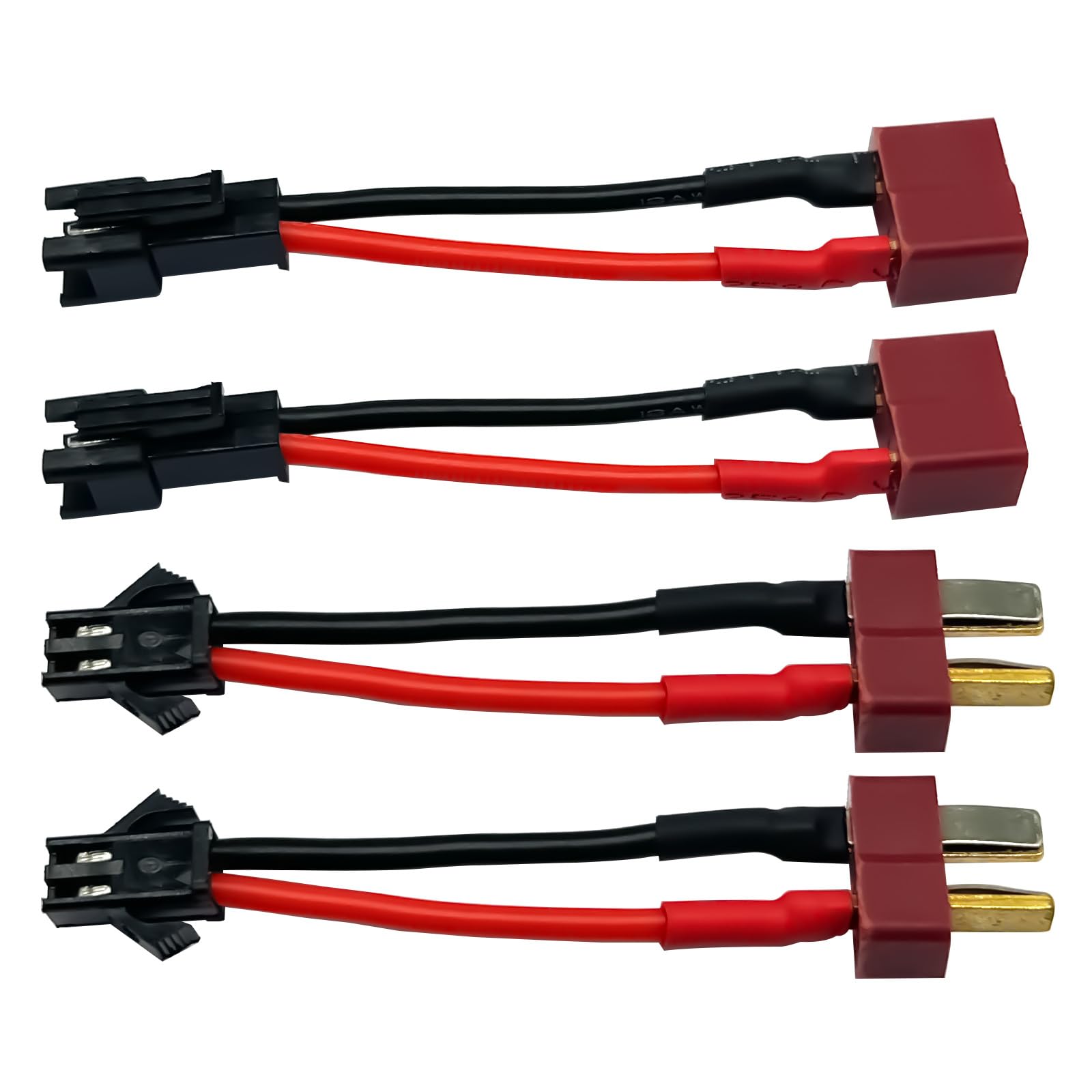 2 Pairs SM-2P to T Plug Adapter Connector - Male & Female with 18AWG 5CM Silicone Wire - Compatible with RC Cars, Drones, Boats - For Lipo & Li-ion Battery Connections - Perfect for DIY Electronics & Power Supply Projects