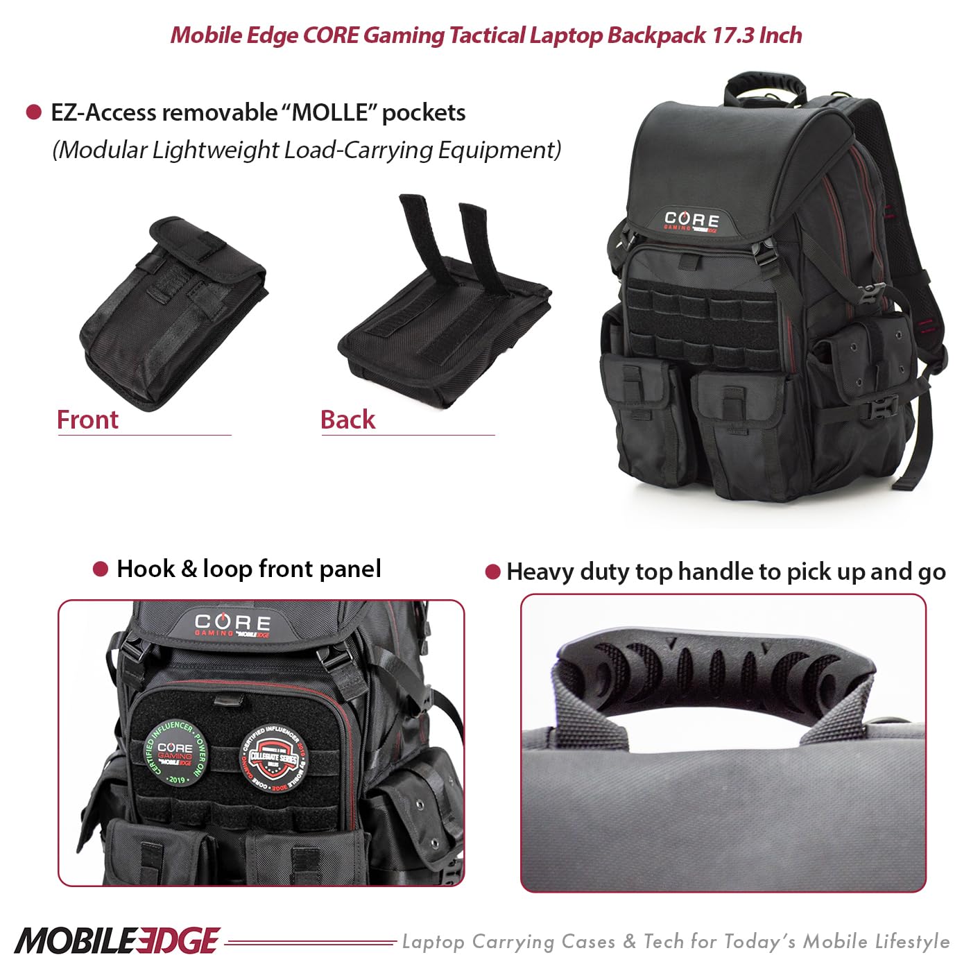 Core Gaming Tactical Backpack for Men & Women - 17 Inch Laptop Travel Backpack with Water-Resistant Cover - Durable Computer Gear Bag for Work, School & Travel - Large Black Backpack for Gamers & Professionals