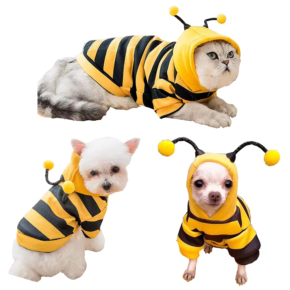 Funny Dog Hoodies & Cat Sweaters - Warm Pet Clothes for Small Dogs & Cats | Yellow Bee Costume for Halloween & Christmas | Cozy Puppy Hooded Coat for Winter Outfits (Large Size) - Perfect for Holiday Parties, Pet Photos & Cold Weather Protection