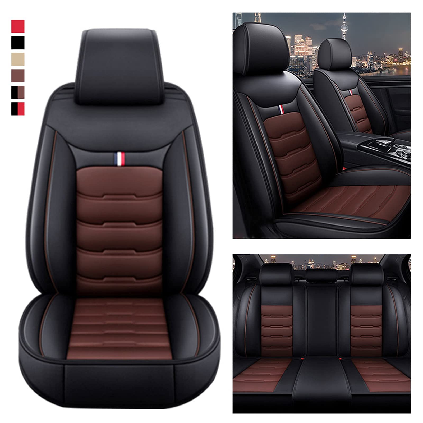 Premium Waterproof Leather Car Seat Covers Full Set for GMC Terrain 2010-2021 - Front & Rear Seat Protectors (Black & Coffee) | All-Weather Protection, Comfort & Style for Daily Commute & Road Trips