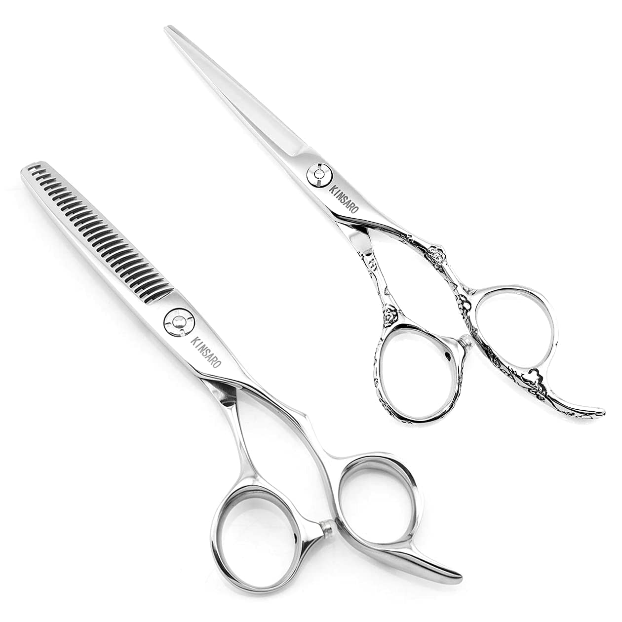 Professional 5.5 Inch Hair Cutting Scissors Set with 5.75 Inch Thinning Shears - 440C Stainless Steel Barber Shears by KINSARO for Salon, Home Haircuts & Styling