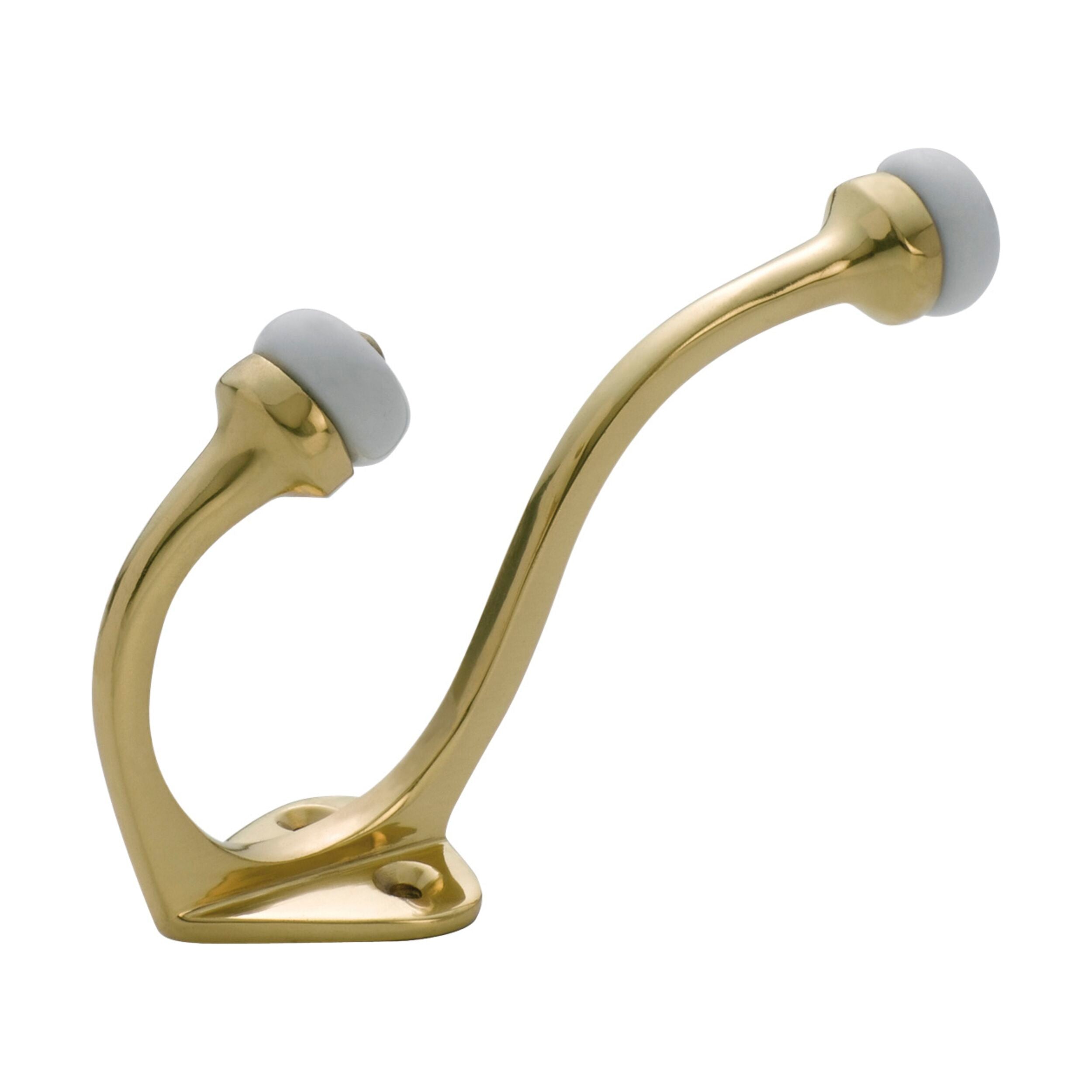 3970 Porcelain Tip Hat & Coat Hook - Polished Brass (H115xP75mm) - Perfect for Entryway, Mudroom, and Bathroom Organization