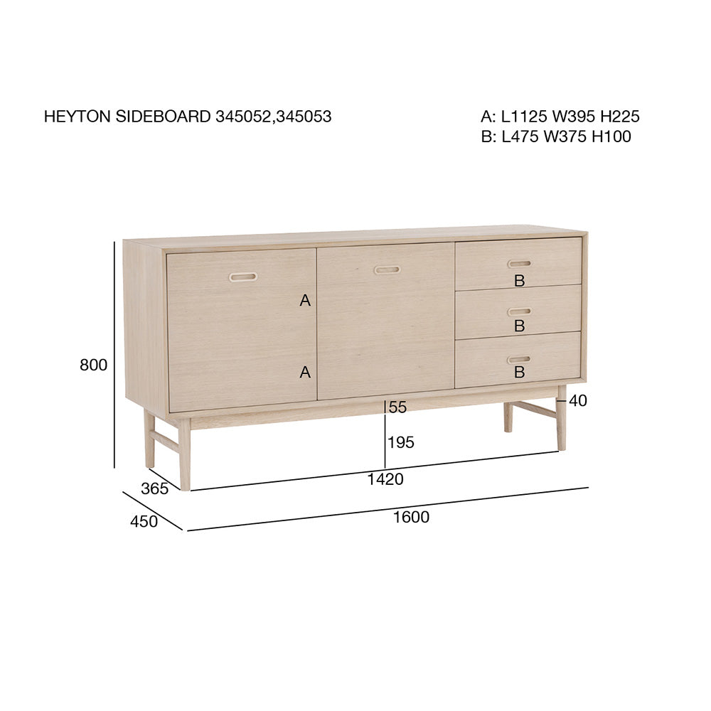HAYTON 160cm White Oak Sideboard - Modern Storage Cabinet for Living Room, Dining Room & Entryway