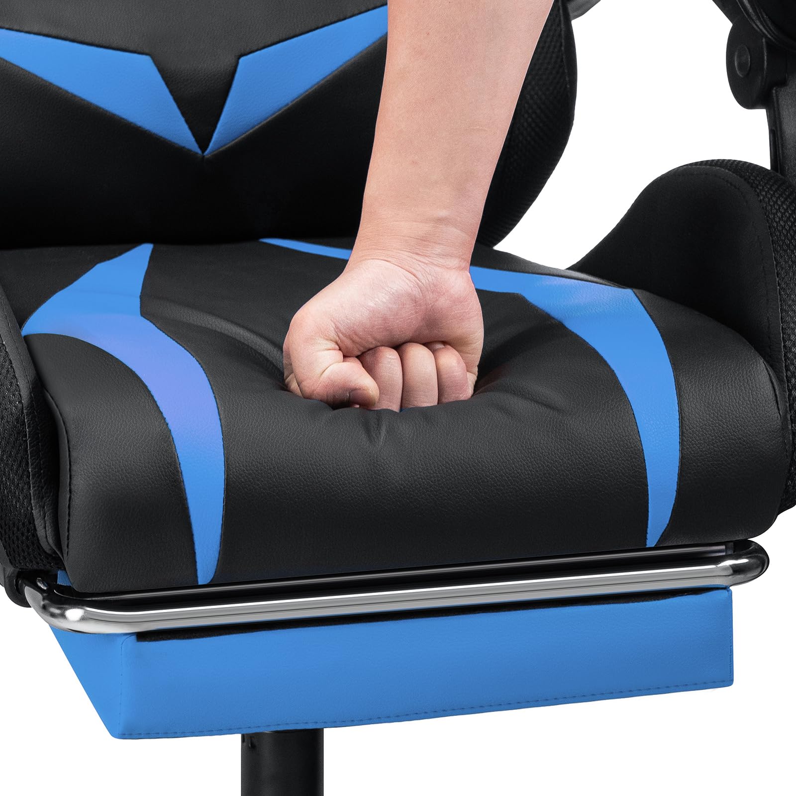 HOFFREE Ergonomic Gaming Chair with Massage, Bluetooth Speakers & RGB LED Lights - High Back Lumbar Support Computer Chair with Footrest for PC Gamers - Perfect for Esports, Streaming & Home Office (Blue & Black)