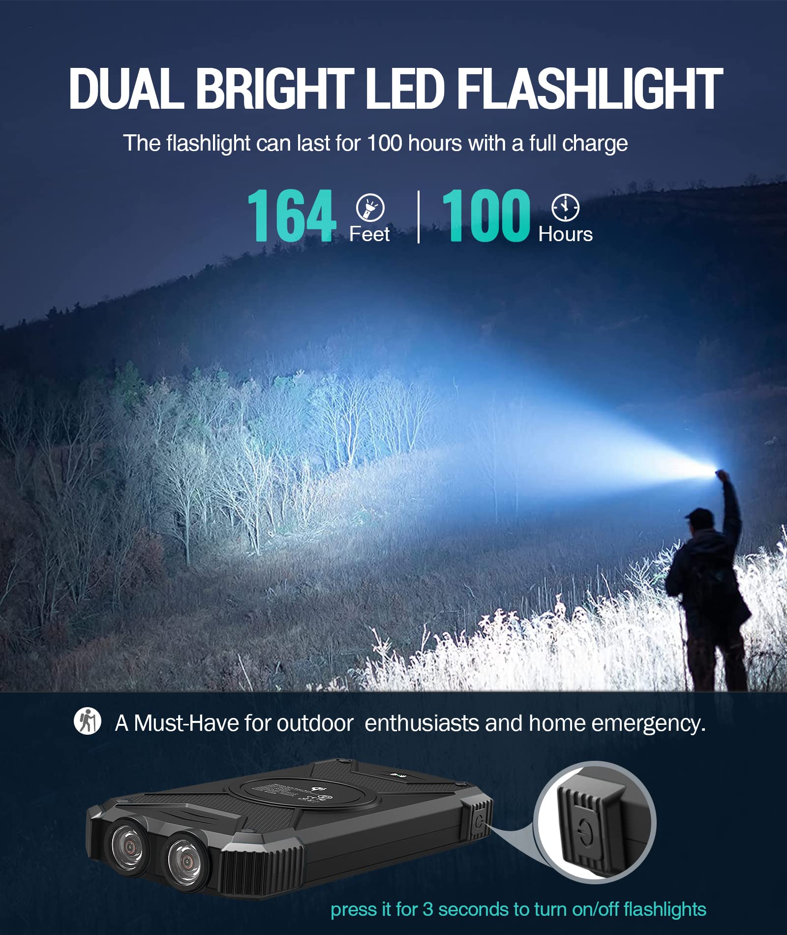 BLAVER 10000mAh Solar Power Bank with Fast Qi Wireless Charging | Portable Solar Charger for iPhone, Samsung & Tablets | USB-C & USB-A Output | Perfect for Hiking, Camping & Outdoor Adventures