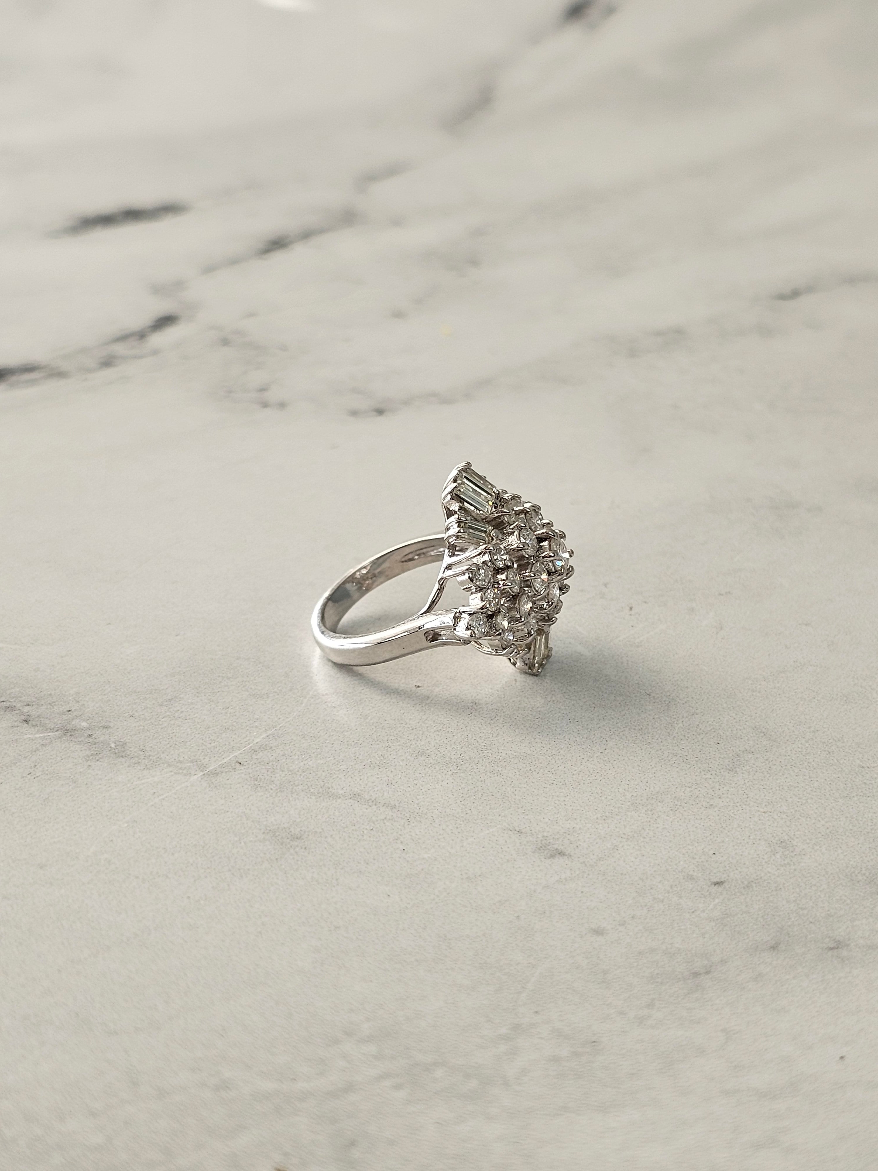 2 Carat Baguette Diamond Cocktail Ring in 14k White Gold - Elegant Evening Wear & Special Occasion Jewelry for Women