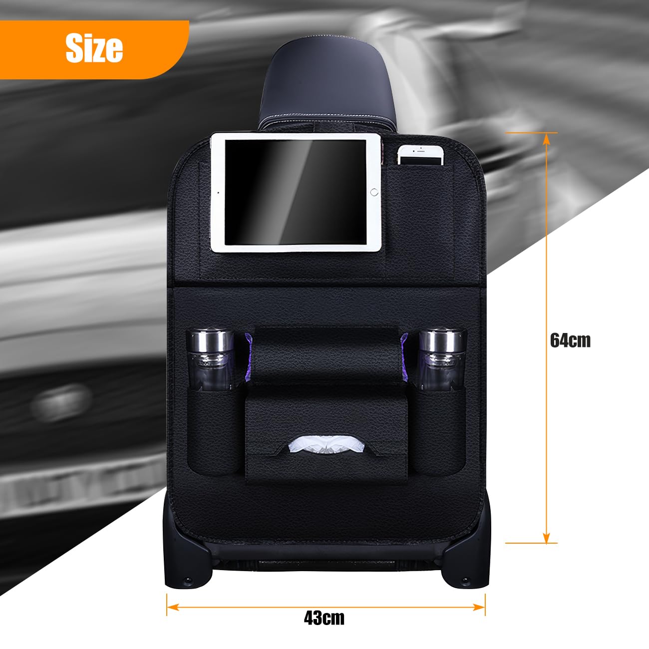 Premium Car Backseat Organizer with Tablet Holder - 2 Pack Leather Seat Organizers with 9 Storage Pockets for Kids Travel, Road Trips & Family Vacations - Perfect for Toys, Snacks, Books & Electronics