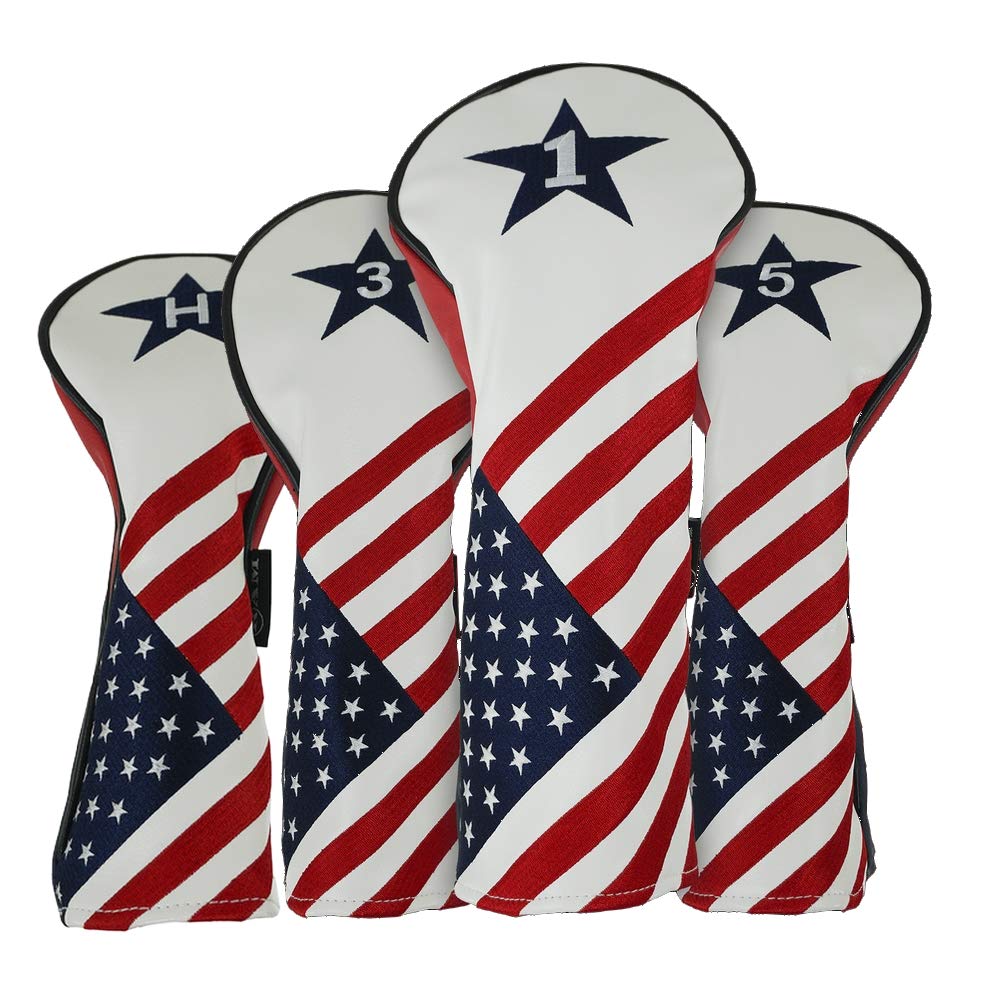 RAM Golf USA Stars and Stripes PU Leather Headcover - Premium Driver/Wood Hybrid Cover for Golf Clubs, Perfect for Course and Travel Protection