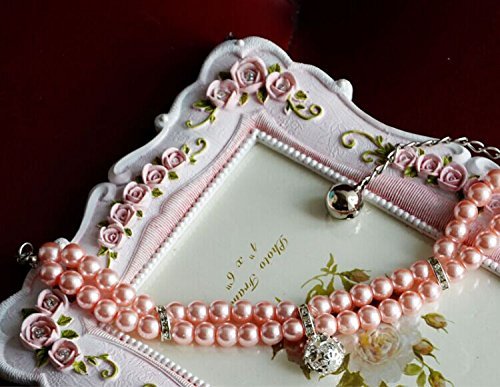 Luxury 2 Row Pearls Rhinestones Pet Collar Necklace with Bling Crystal Charm - Adjustable 10-12 Inch Pink Dog Cat Jewelry for Small Dogs, Puppies, Chihuahua, Yorkie - Perfect for Pet Parties, Photos & Special Occasions