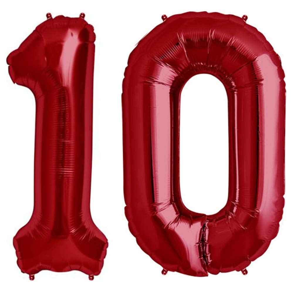 Tellpet Red Number 10 Balloon - 40 Inch Large Latex Balloons for Birthday Parties, Graduation Decorations & Anniversary Celebrations