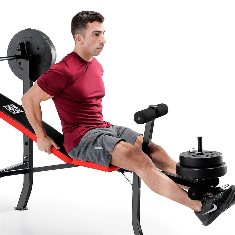 Marcy Pro Standard Weight Bench with 100 lb Weight Set - Adjustable Home Gym Equipment for Strength Training | PM 2084 | Perfect for Home Workouts & Muscle Building