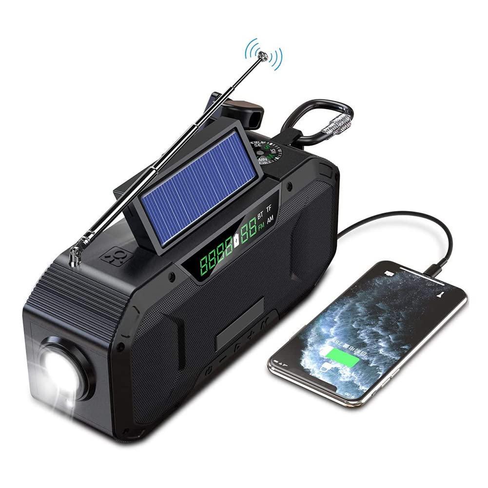 Solar & Hand Crank Emergency Radio with DAB/FM, 5000mAh Power Bank & USB Phone Charger | Portable Weather Radio for Camping, Hiking, Power Outages & Survival Kits