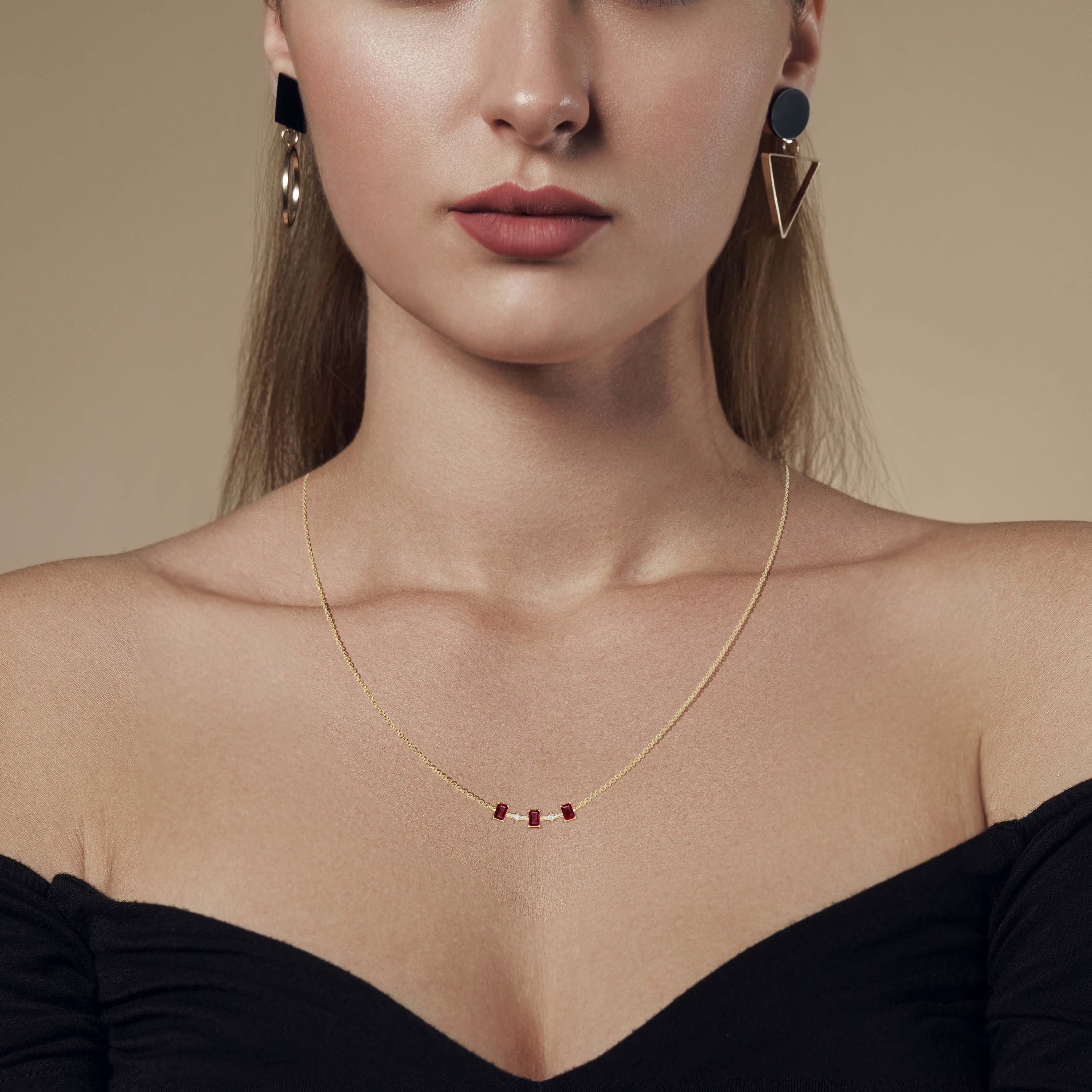 Red Ruby Baguette Gemstone Bar Pendant Necklace - Elegant Jewelry for Women, Gift for Her, Birthday & Anniversary Present - Perfect for Evening Wear, Parties & Special Occasions