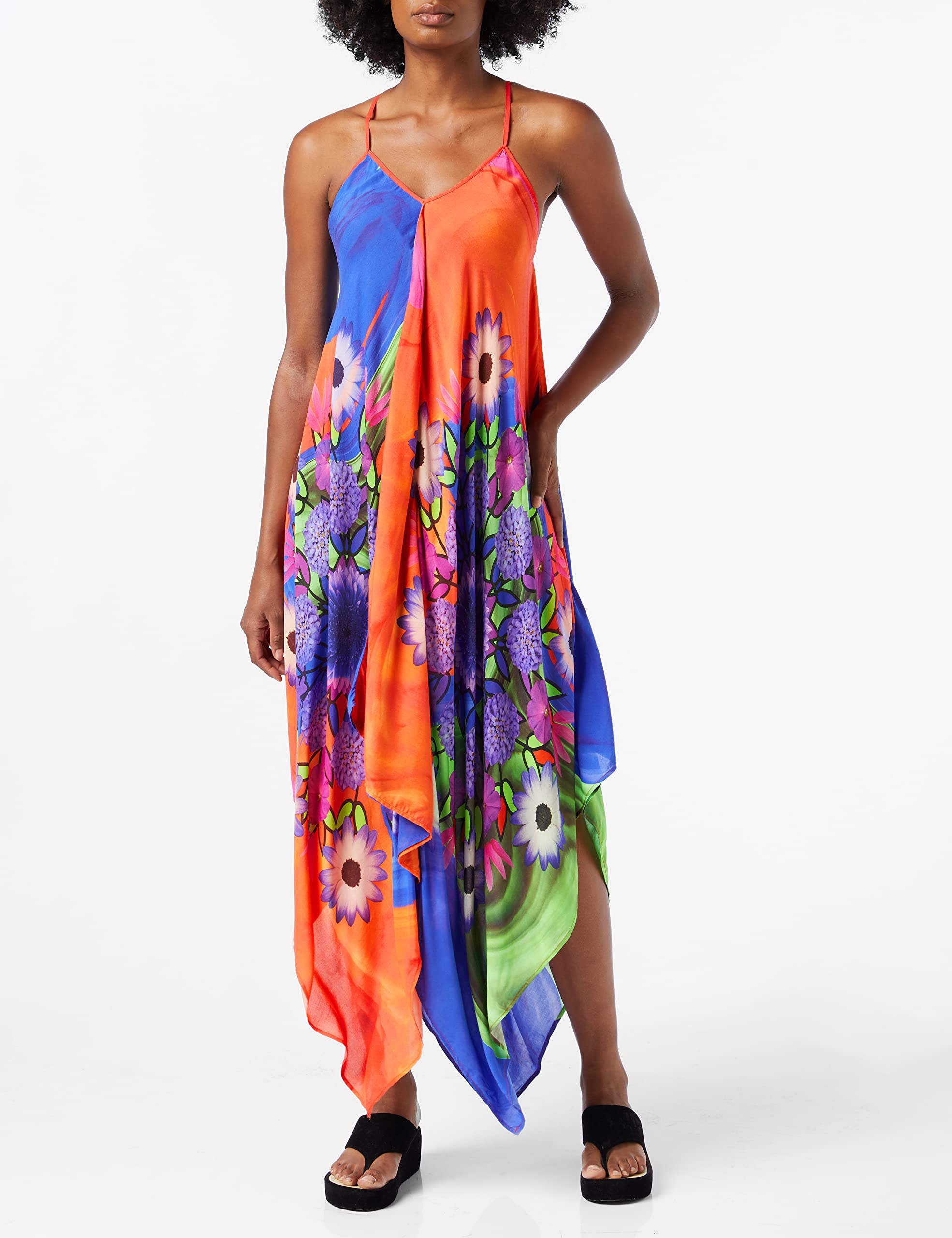 Desigual Women's Floral Beach Dress - Roseau Print, Size M | Perfect for Summer Vacations, Beach Getaways & Casual Outings