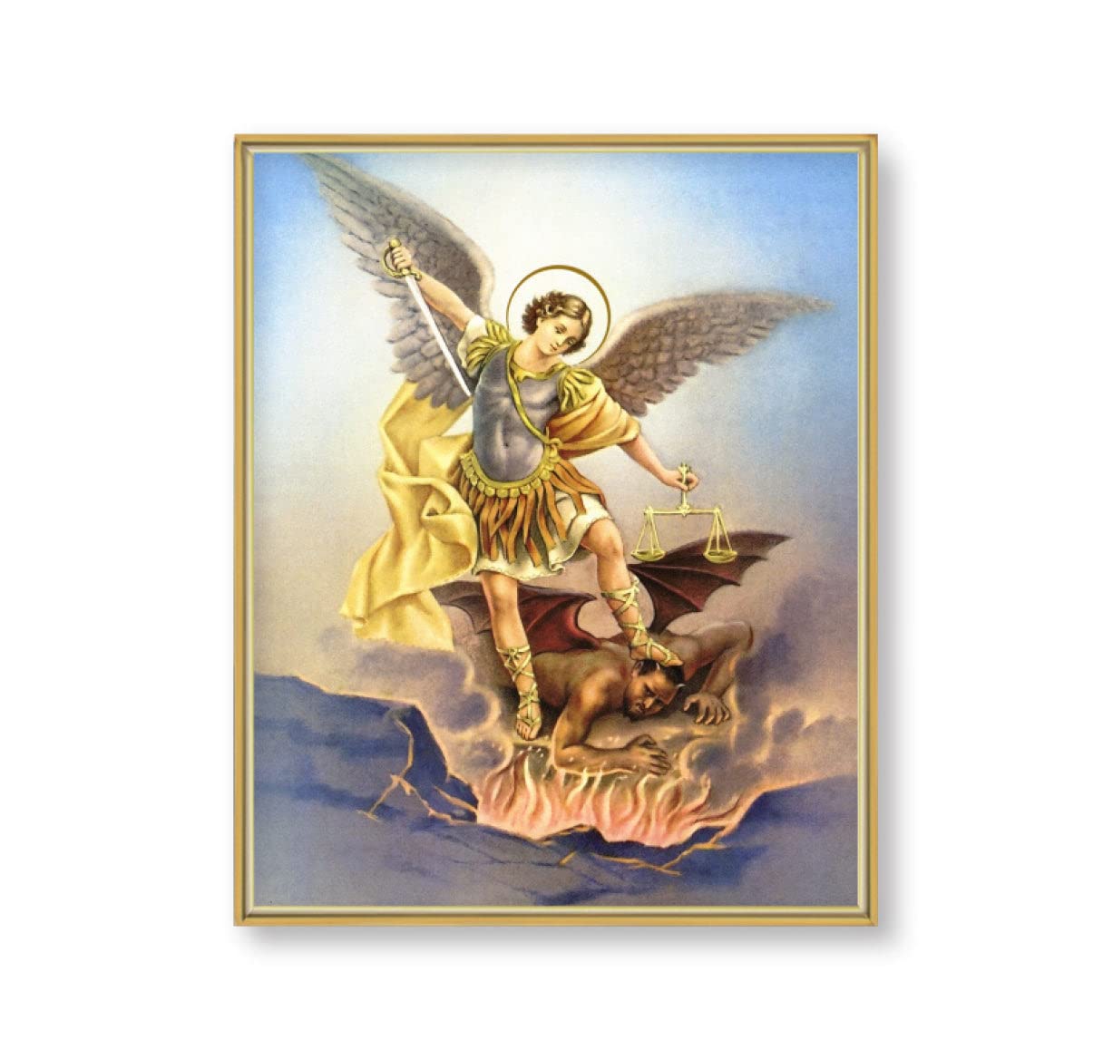 St. Michael Picture Framed Plaque - Large Gold Religious Wall Decor for Home, Church & Office - Catholic Saint Artwork for Prayer Room & Gift Giving