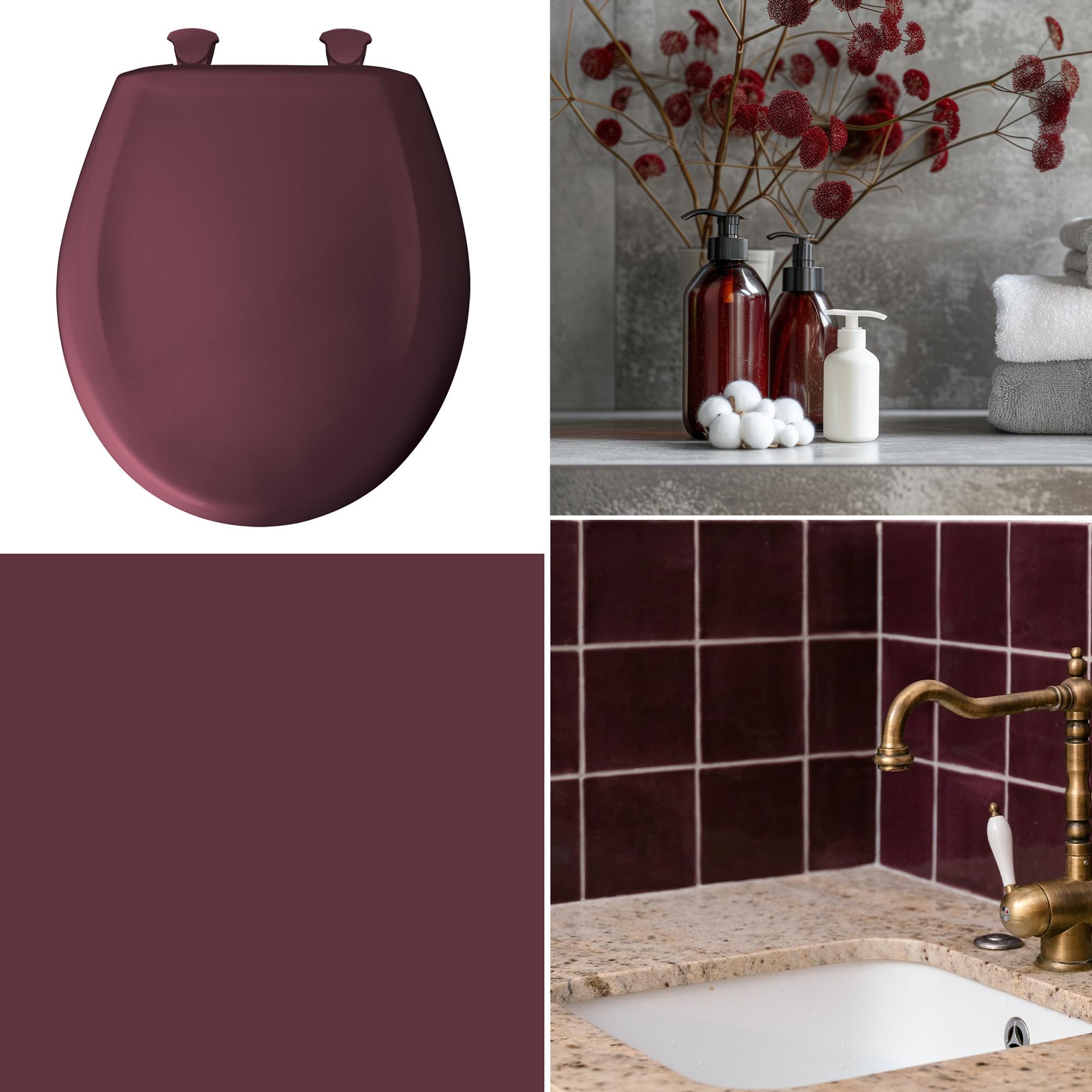 Bemis Classic Colors Slow Close Toilet Seat - Easy Clean Hinges & Durable Plastic Round Toilet Seat in Loganberry | Perfect for Bathroom Upgrade & Home Renovation Projects