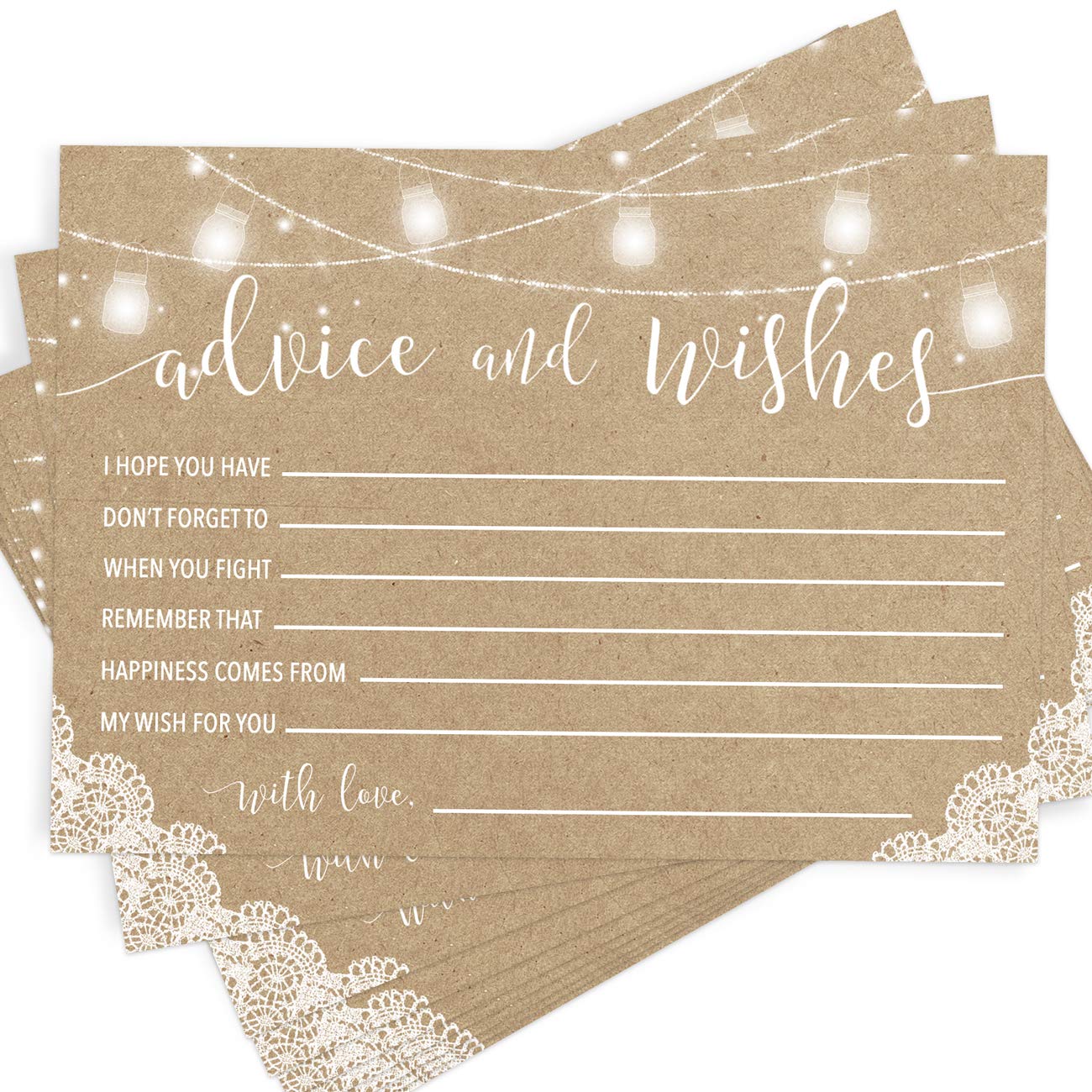 Printed Wedding Advice Cards for Mr and Mrs - Rustic Kraft Bridal Shower Guest Book Wishes, Games & Favors - 50-Pack for Wedding Decor, Bridal Party & Anniversary Celebrations