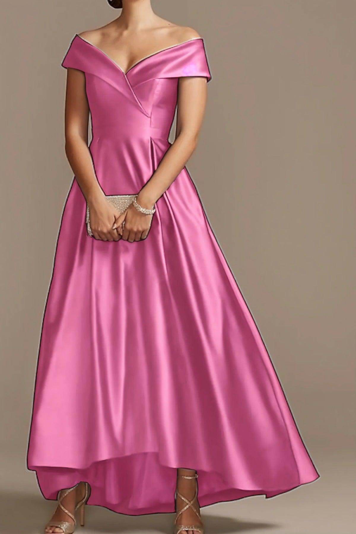 Elegant High-Low Ankle Length Satin Mother of the Bride Dress CM0078 - Perfect for Weddings, Formal Events & Special Occasions